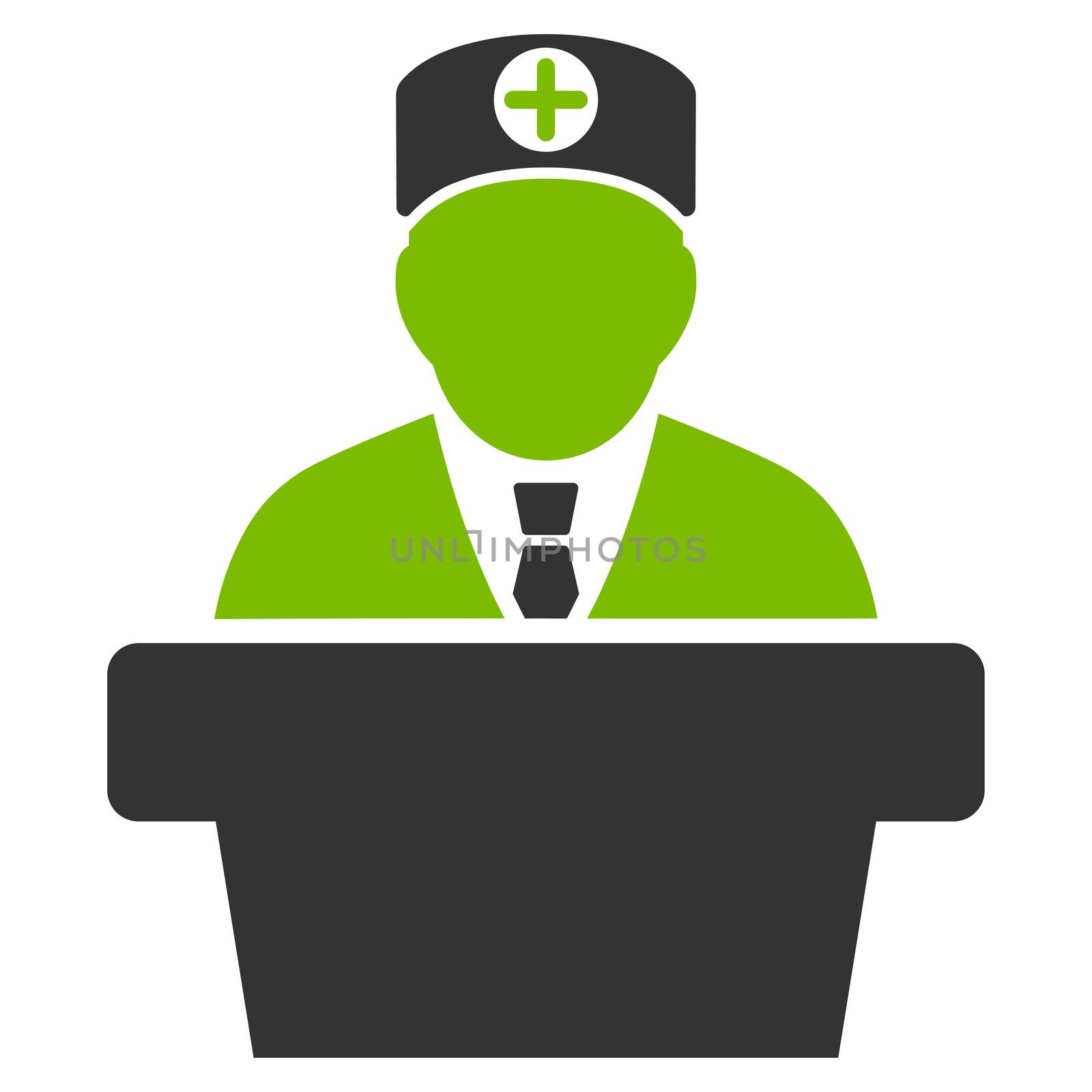 Medical Official Lecture raster icon. Style is bicolor flat symbol, eco green and gray colors, rounded angles, white background.