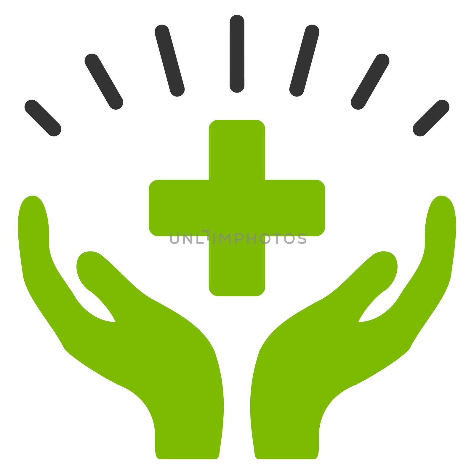 Medical Prosperity raster icon. Style is bicolor flat symbol, eco green and gray colors, rounded angles, white background.
