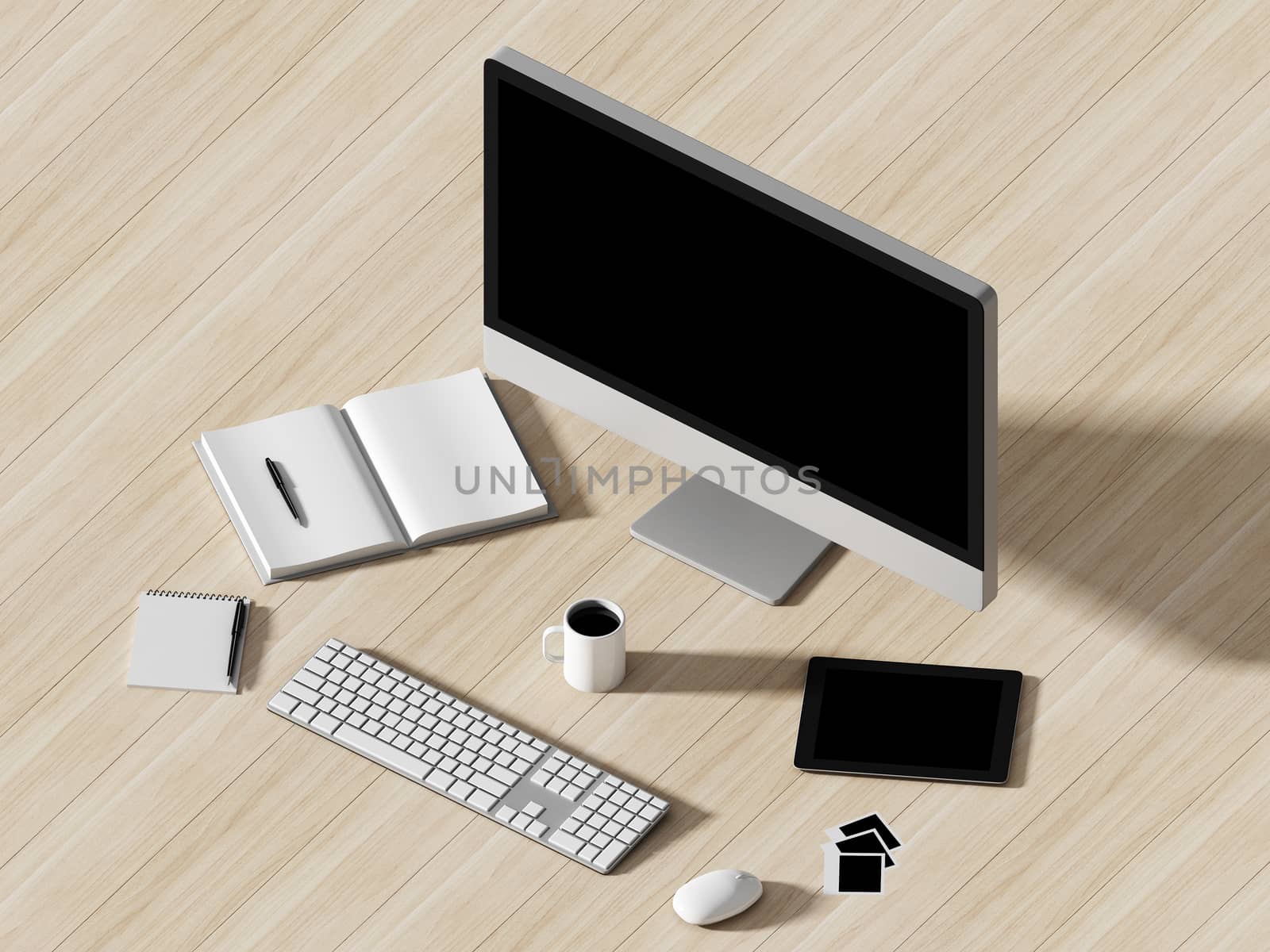 High angle view of a setting table of business workplace, shot in office, home work space
