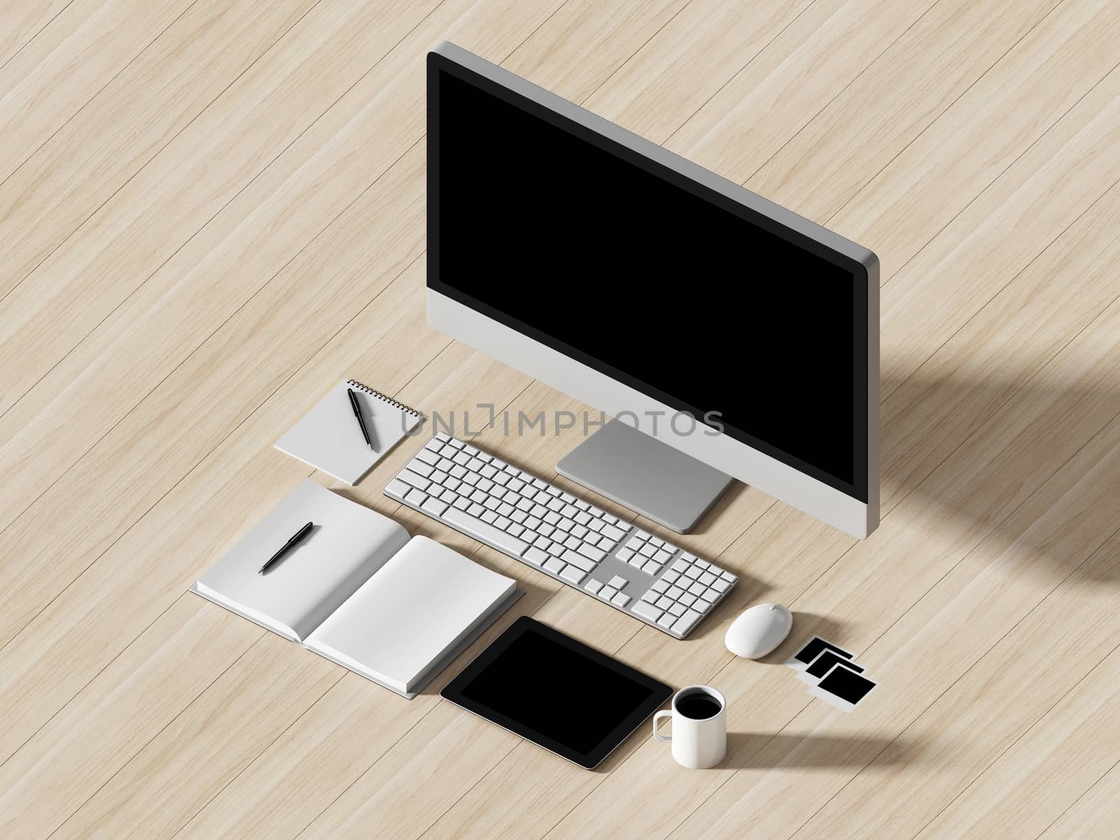 High angle view of a setting table of business workplace, shot in office, home work space