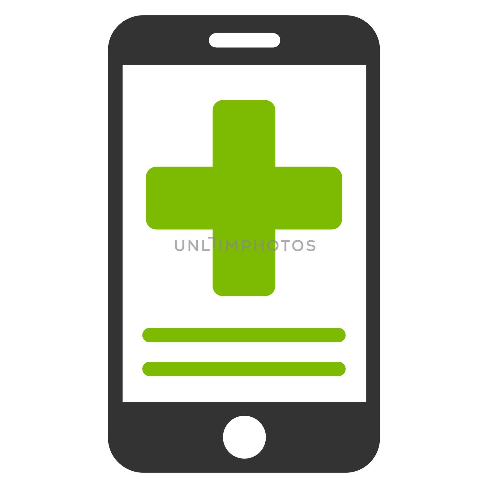 Online Medical Data raster icon. Style is bicolor flat symbol, eco green and gray colors, rounded angles, white background.