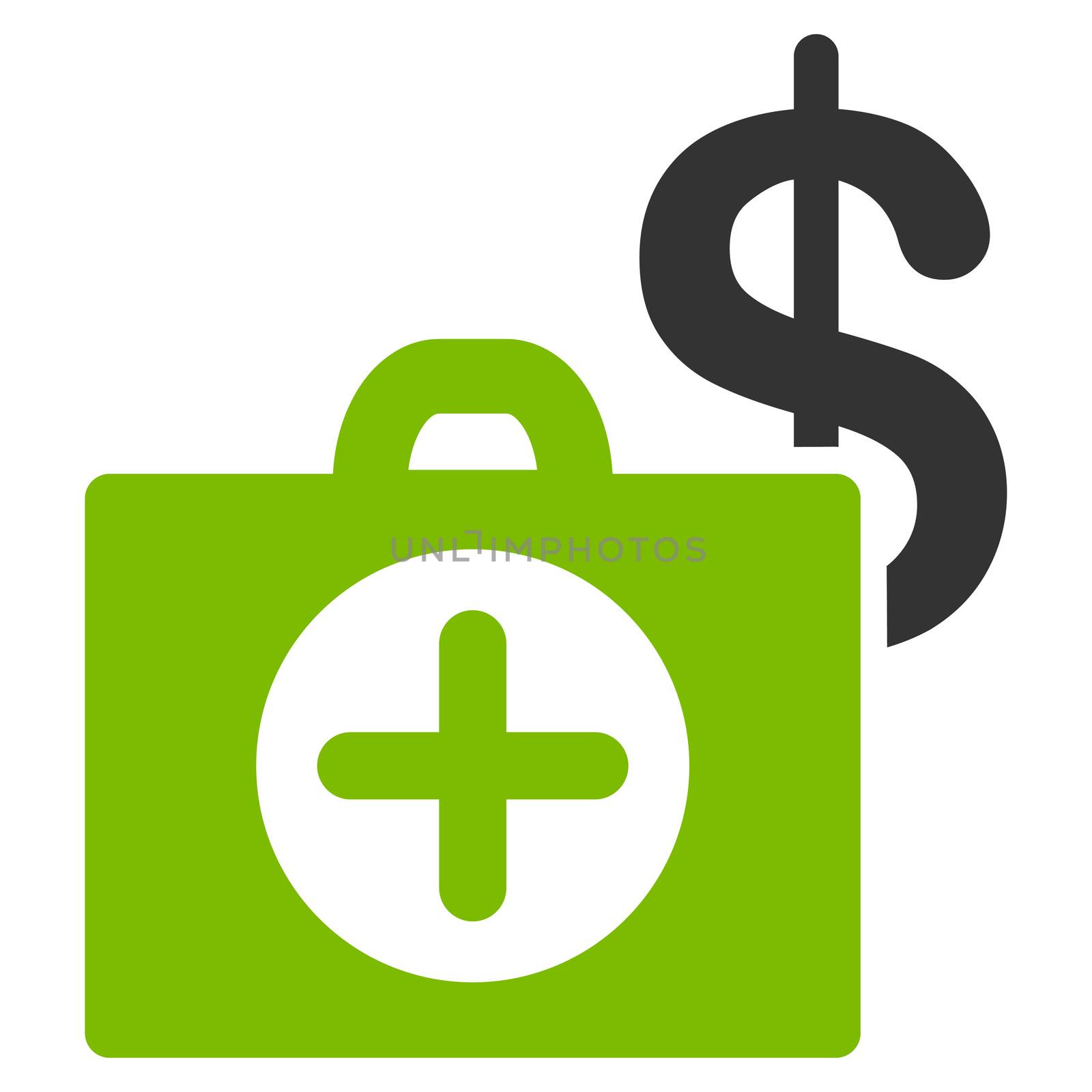 Payment Healthcare raster icon. Style is bicolor flat symbol, eco green and gray colors, rounded angles, white background.