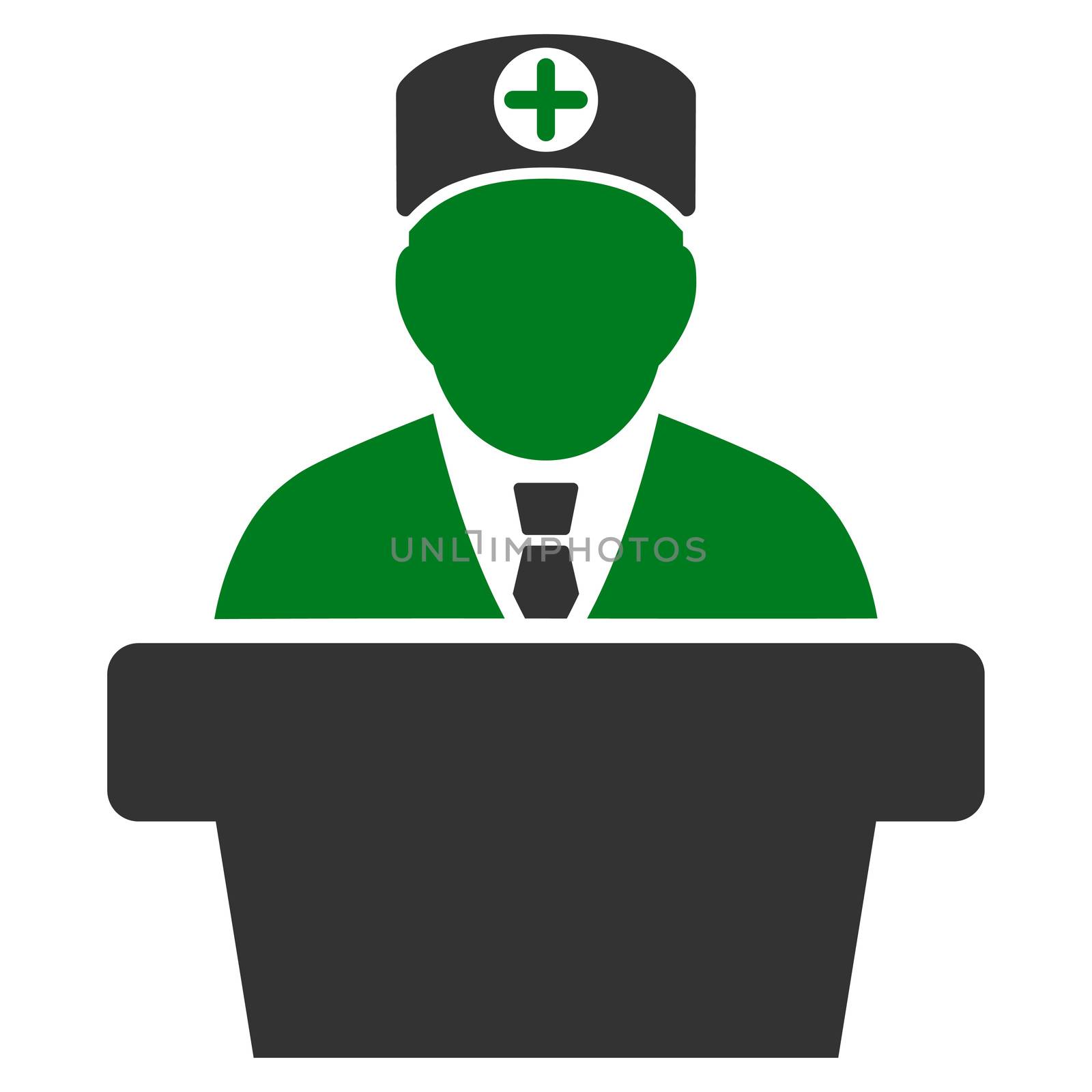 Medical Official Lecture raster icon. Style is bicolor flat symbol, green and gray colors, rounded angles, white background.