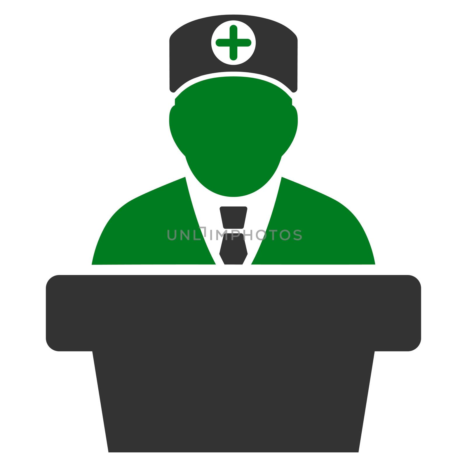 Medical Official Lecture raster icon. Style is bicolor flat symbol, green and gray colors, rounded angles, white background.