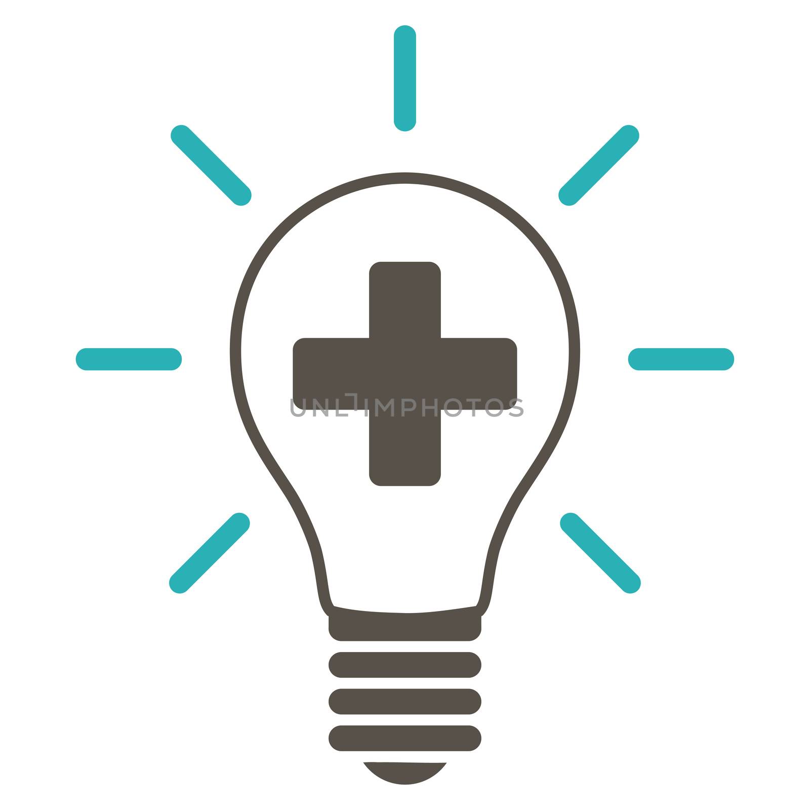 Creative Medicine Bulb raster icon. Style is bicolor flat symbol, grey and cyan colors, rounded angles, white background.