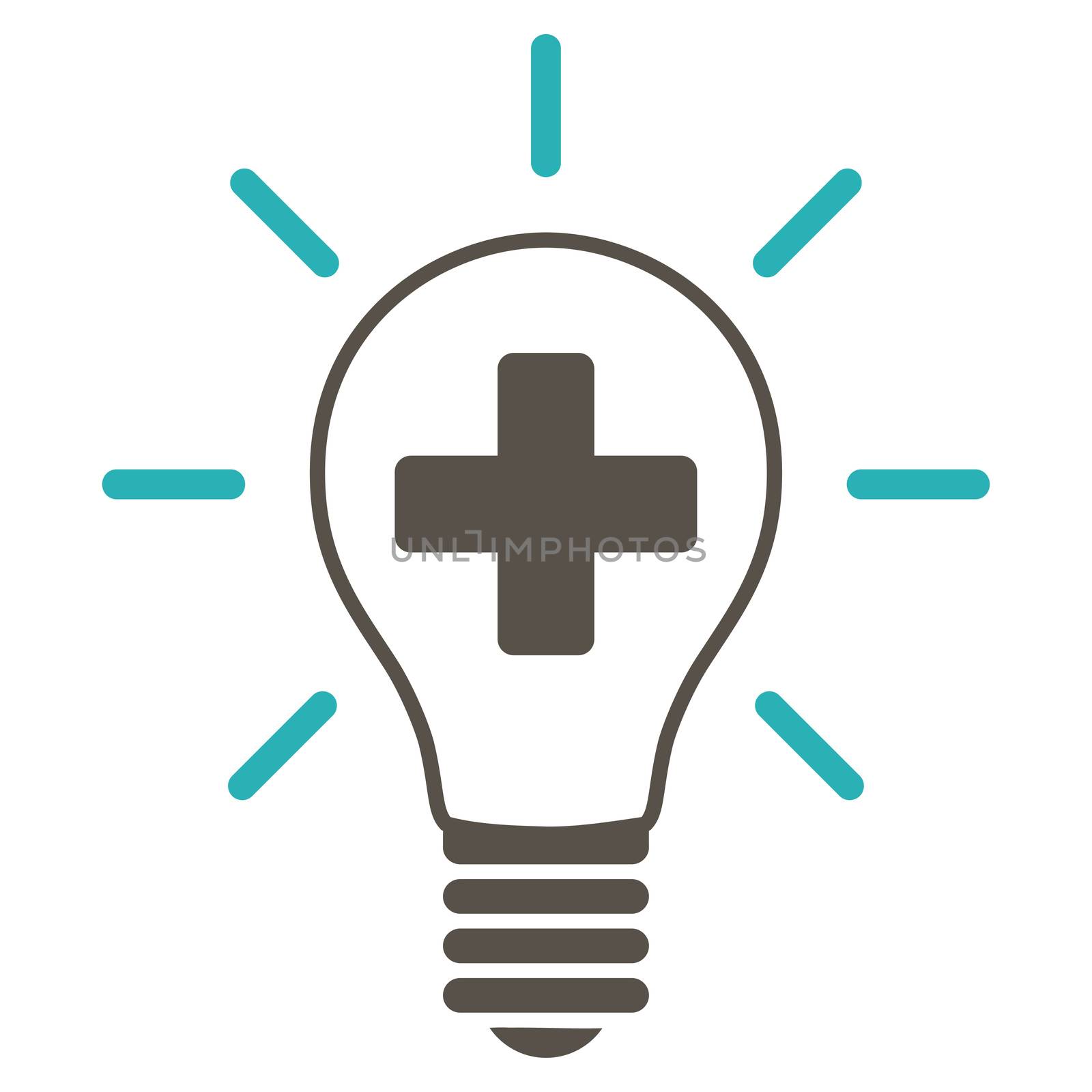 Creative Medicine Bulb raster icon. Style is bicolor flat symbol, grey and cyan colors, rounded angles, white background.