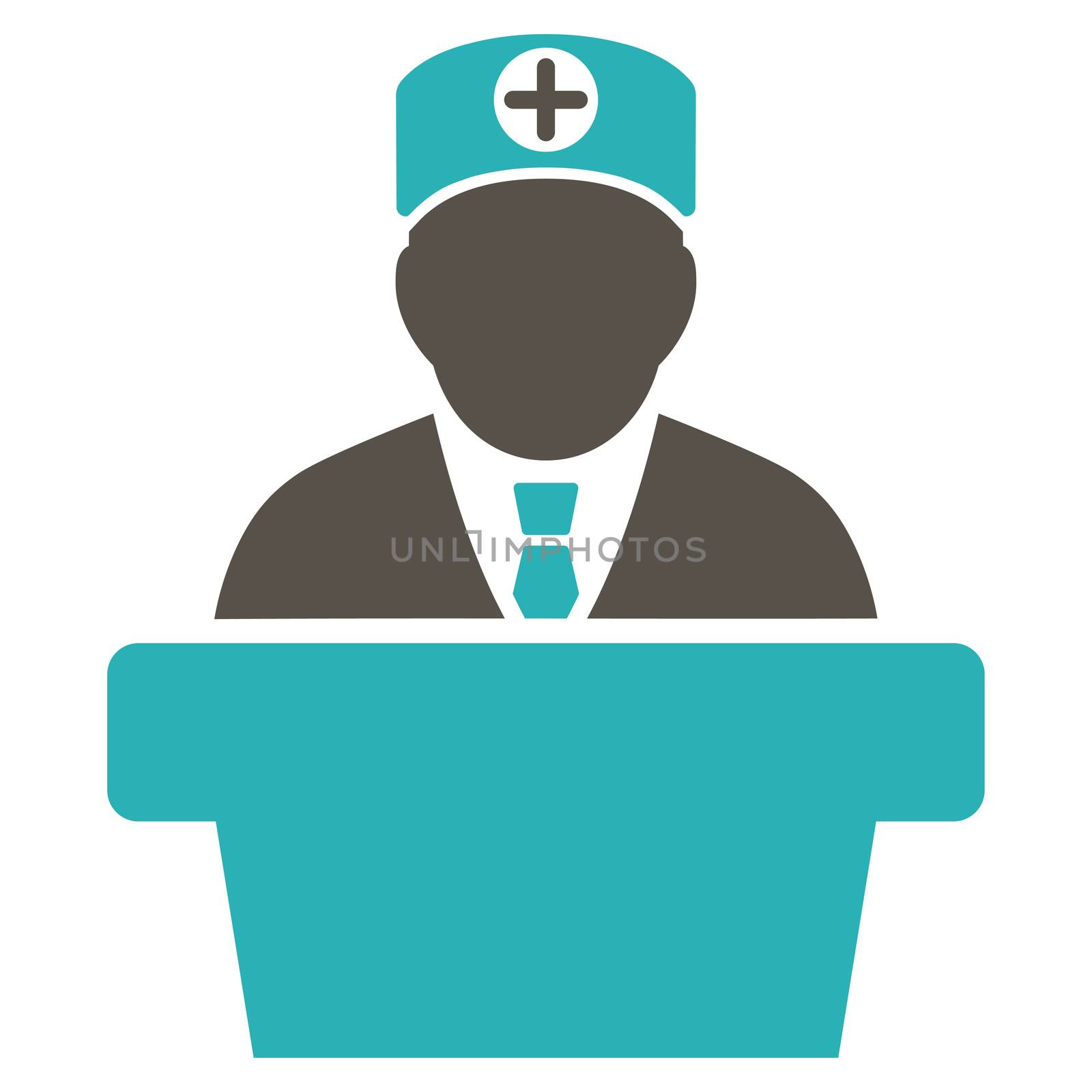 Medical Official Lecture raster icon. Style is bicolor flat symbol, grey and cyan colors, rounded angles, white background.