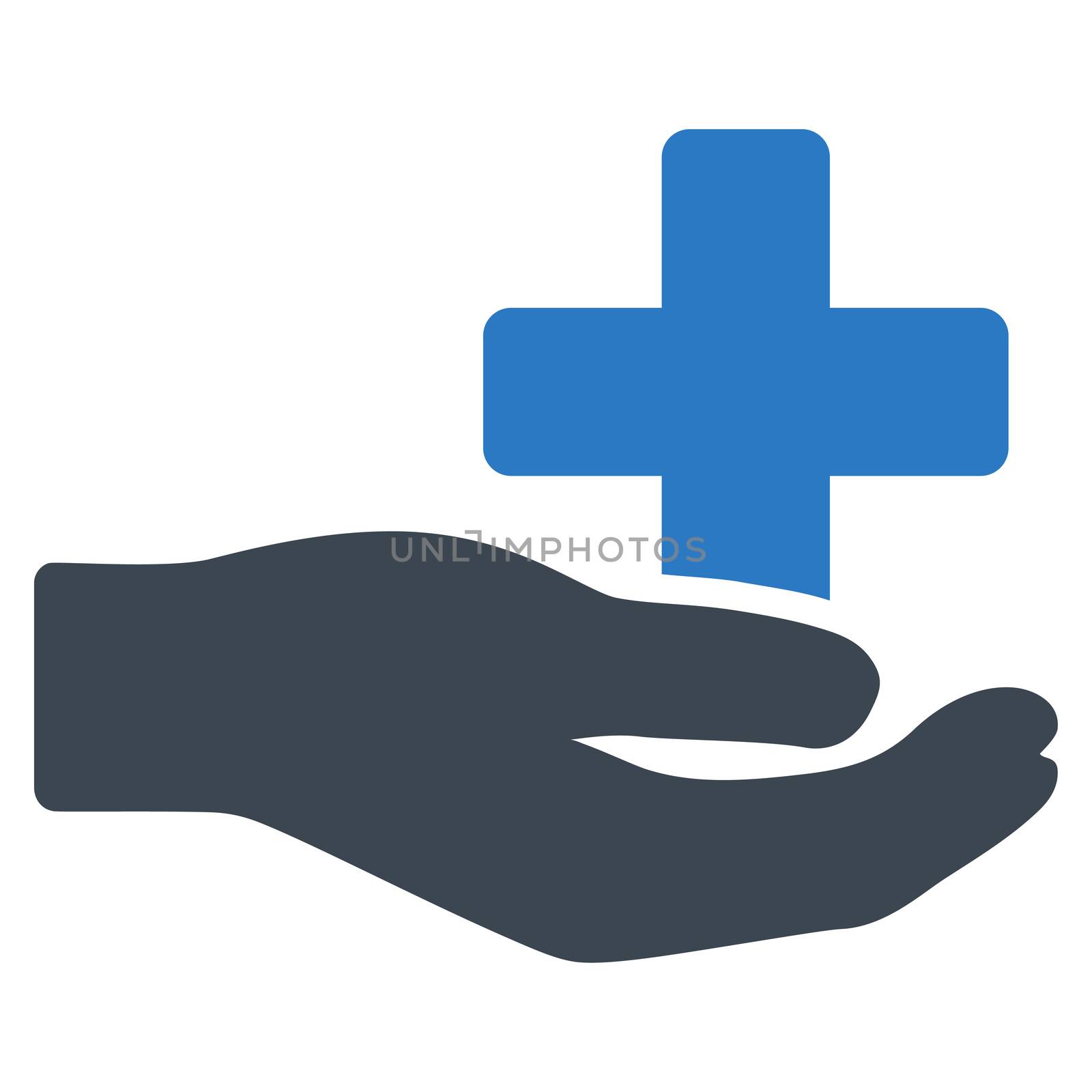 Health Care Donation raster icon. Style is bicolor flat symbol, smooth blue colors, rounded angles, white background.