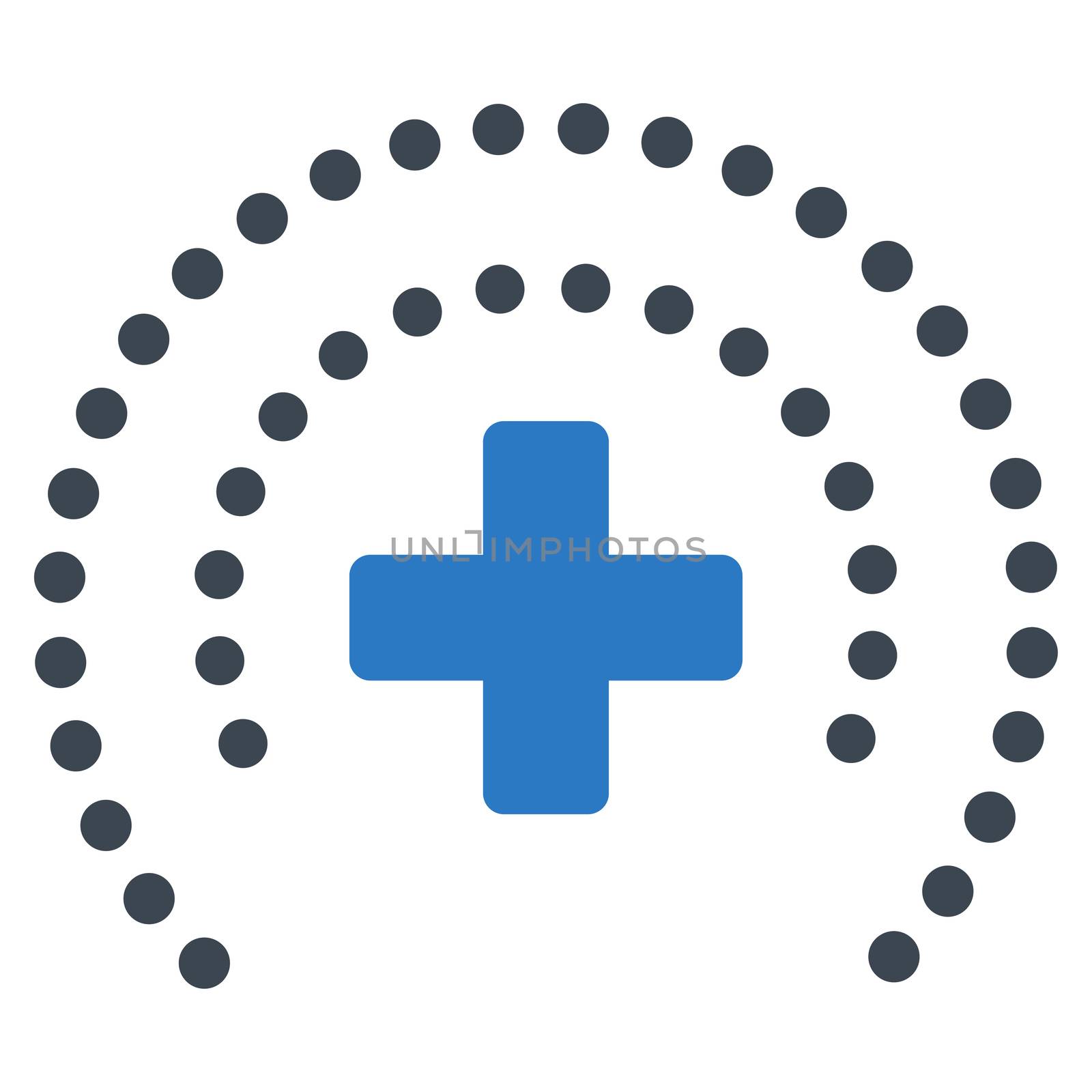 Health Care Protection raster icon. Style is bicolor flat symbol, smooth blue colors, rounded angles, white background.