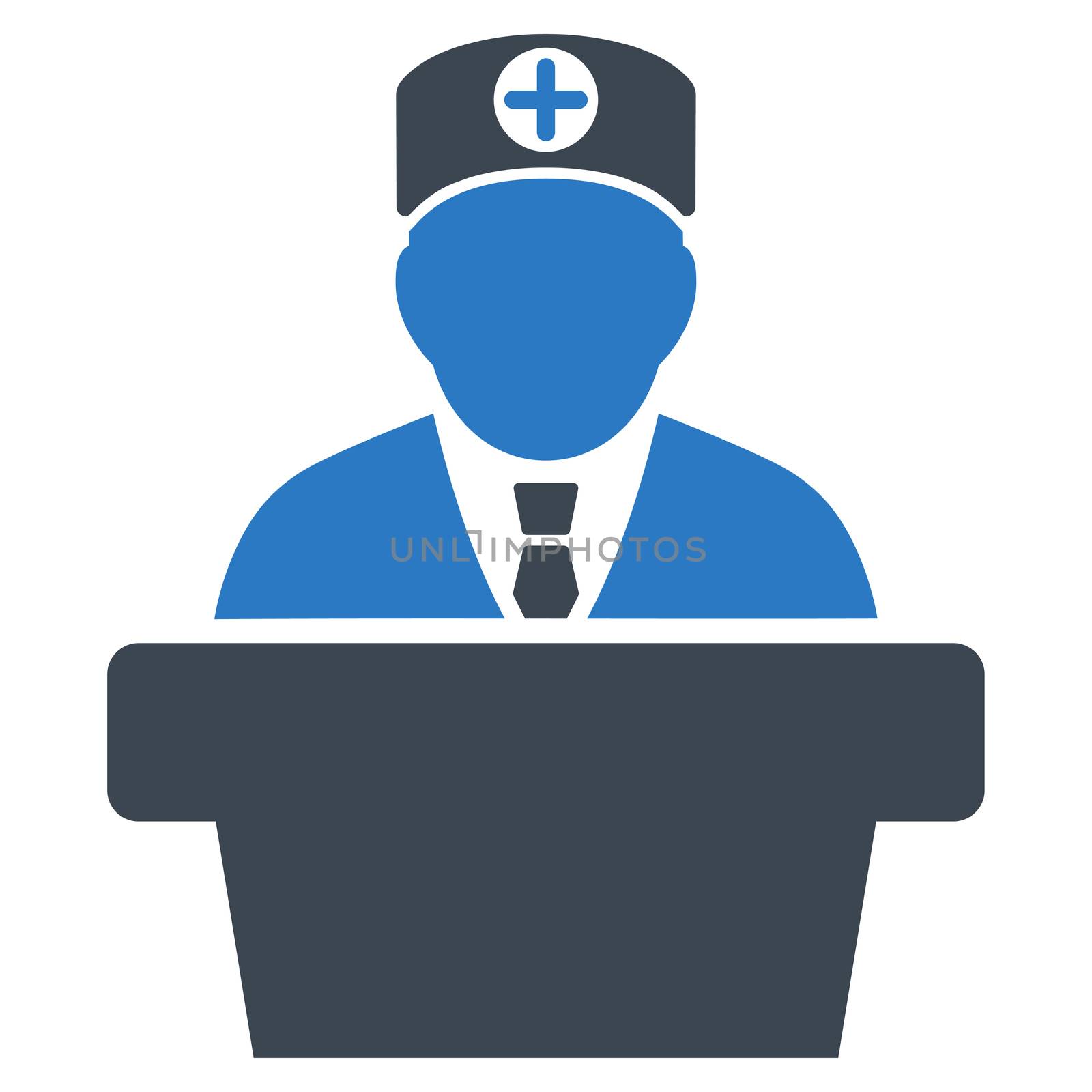 Medical Official Lecture raster icon. Style is bicolor flat symbol, smooth blue colors, rounded angles, white background.