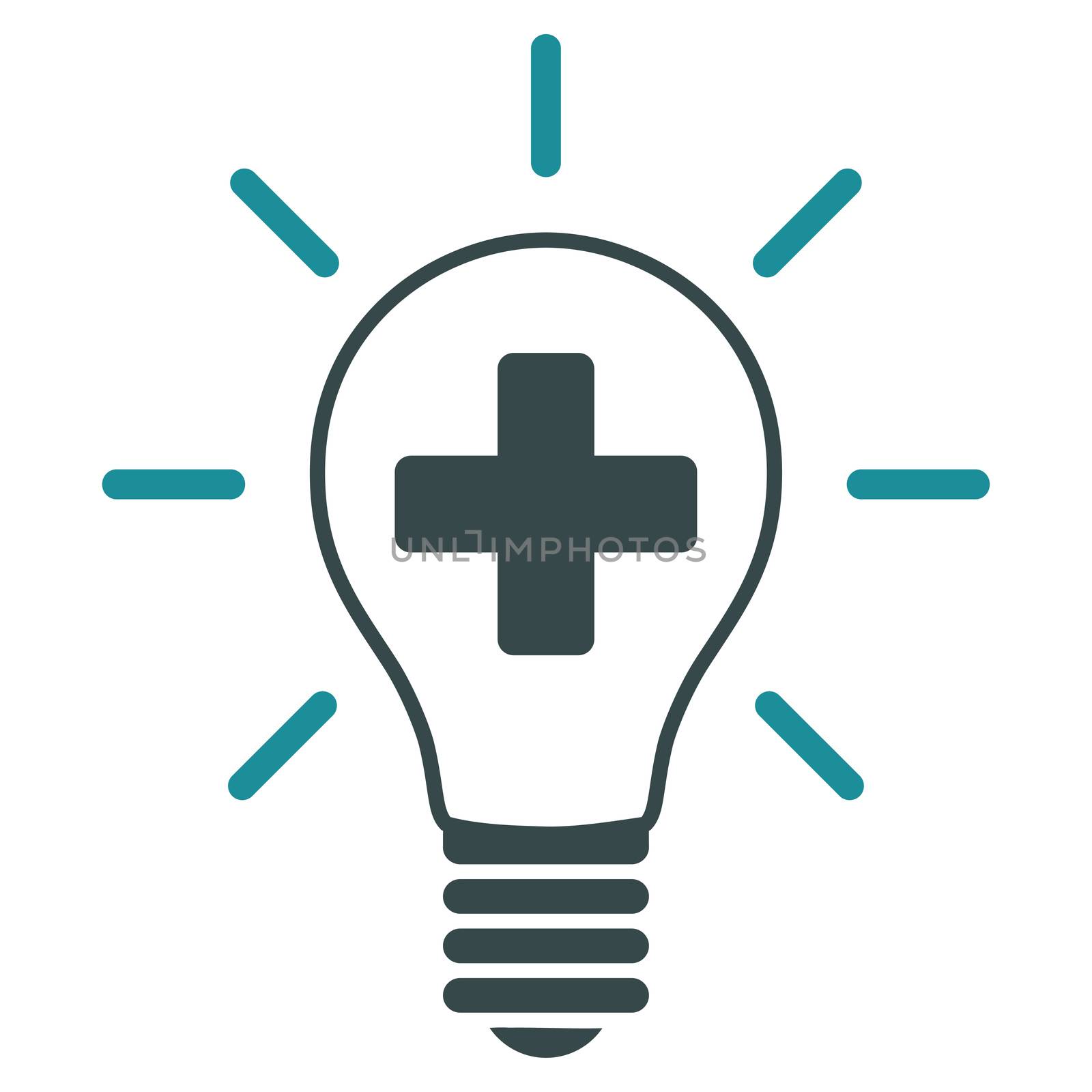 Creative Medicine Bulb raster icon. Style is bicolor flat symbol, soft blue colors, rounded angles, white background.