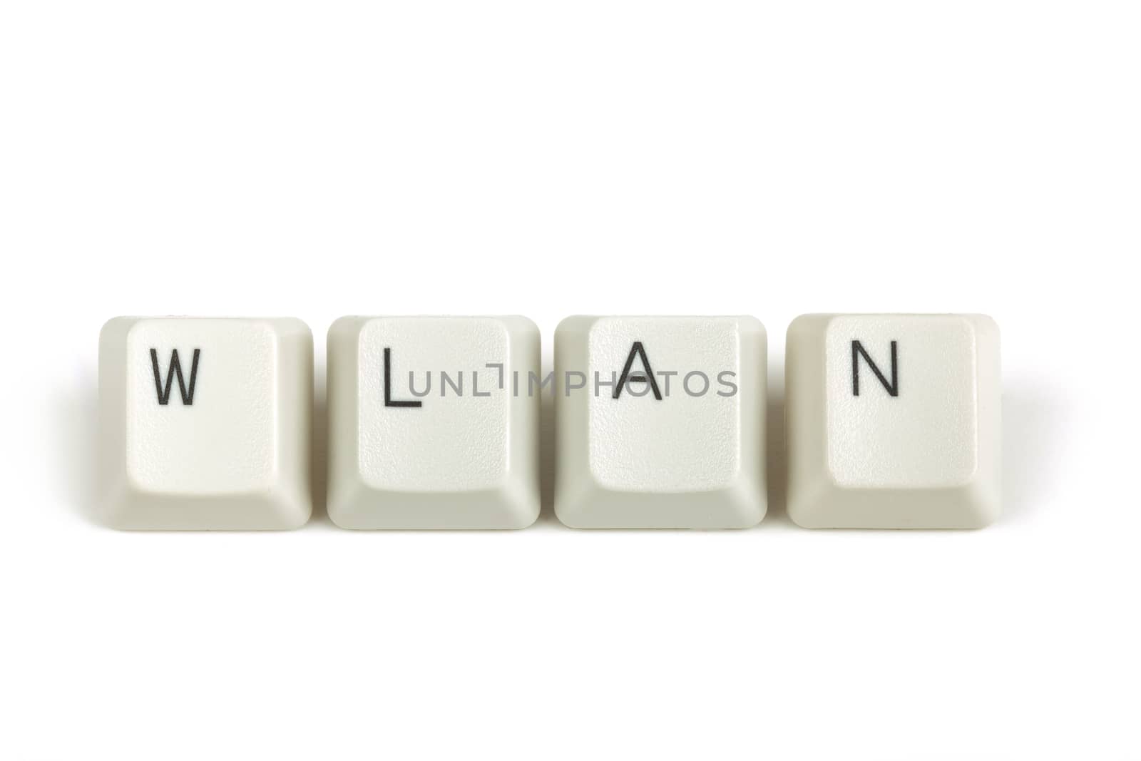wlan text from scattered keyboard keys isolated on white background