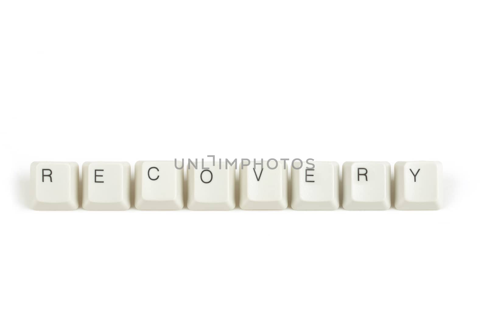 recovery text from scattered keyboard keys isolated on white background