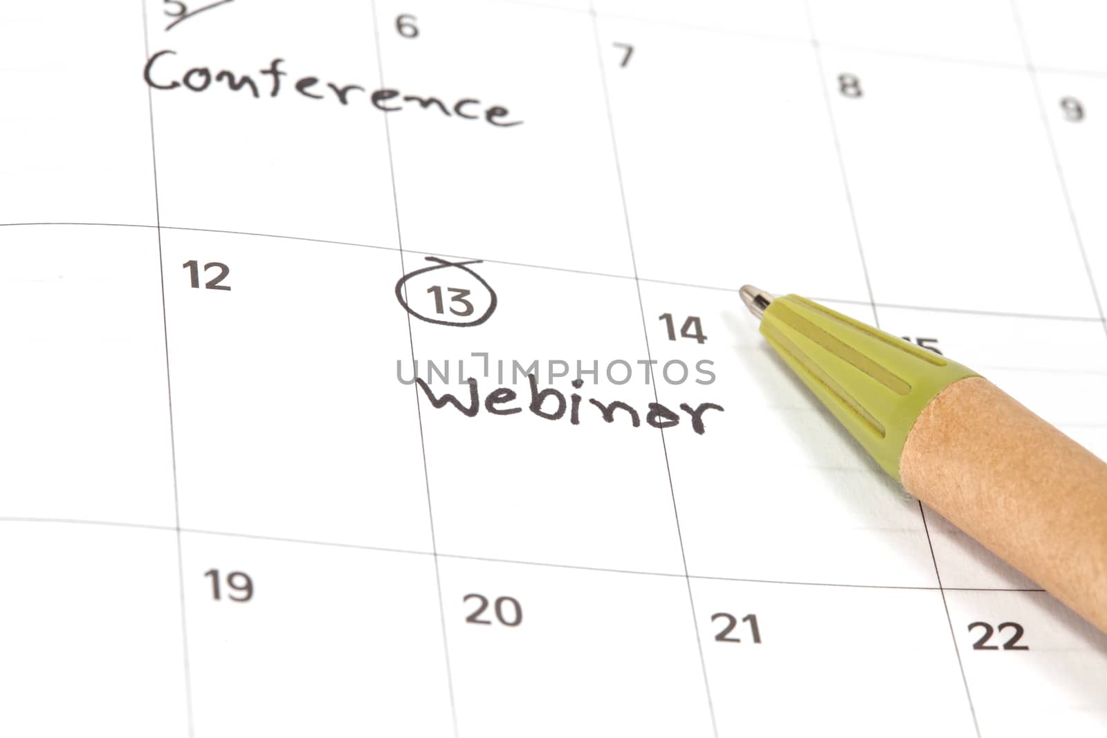 Appointment for webinar, concept image of a calendar