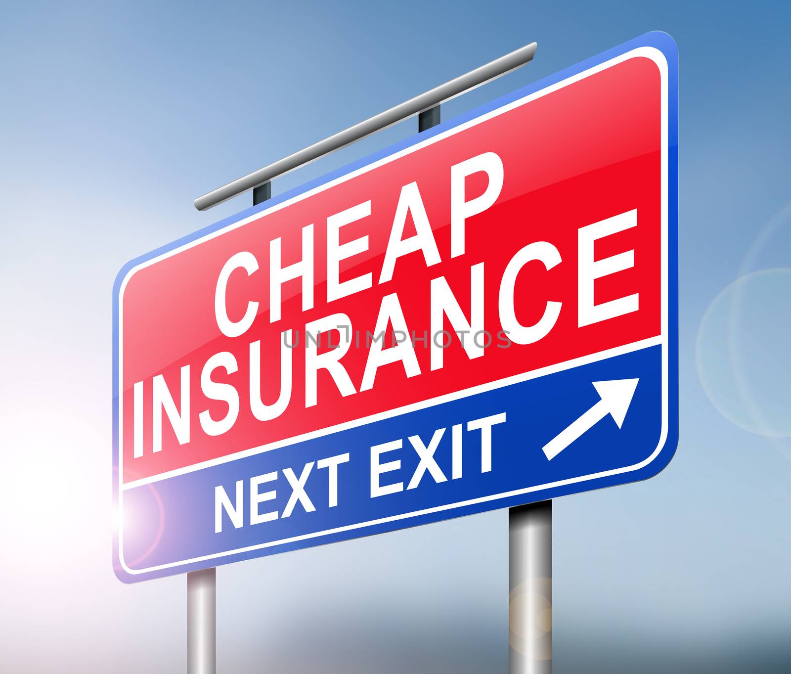 Illustration depicting a sign with a cheap insurance concept.
