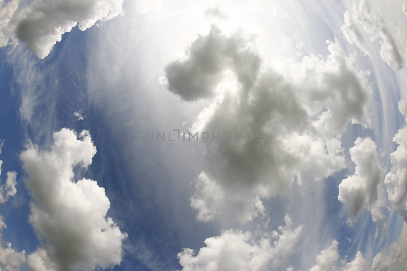 Image of the sky - bizarre clouds on the sky - fish eye lens view