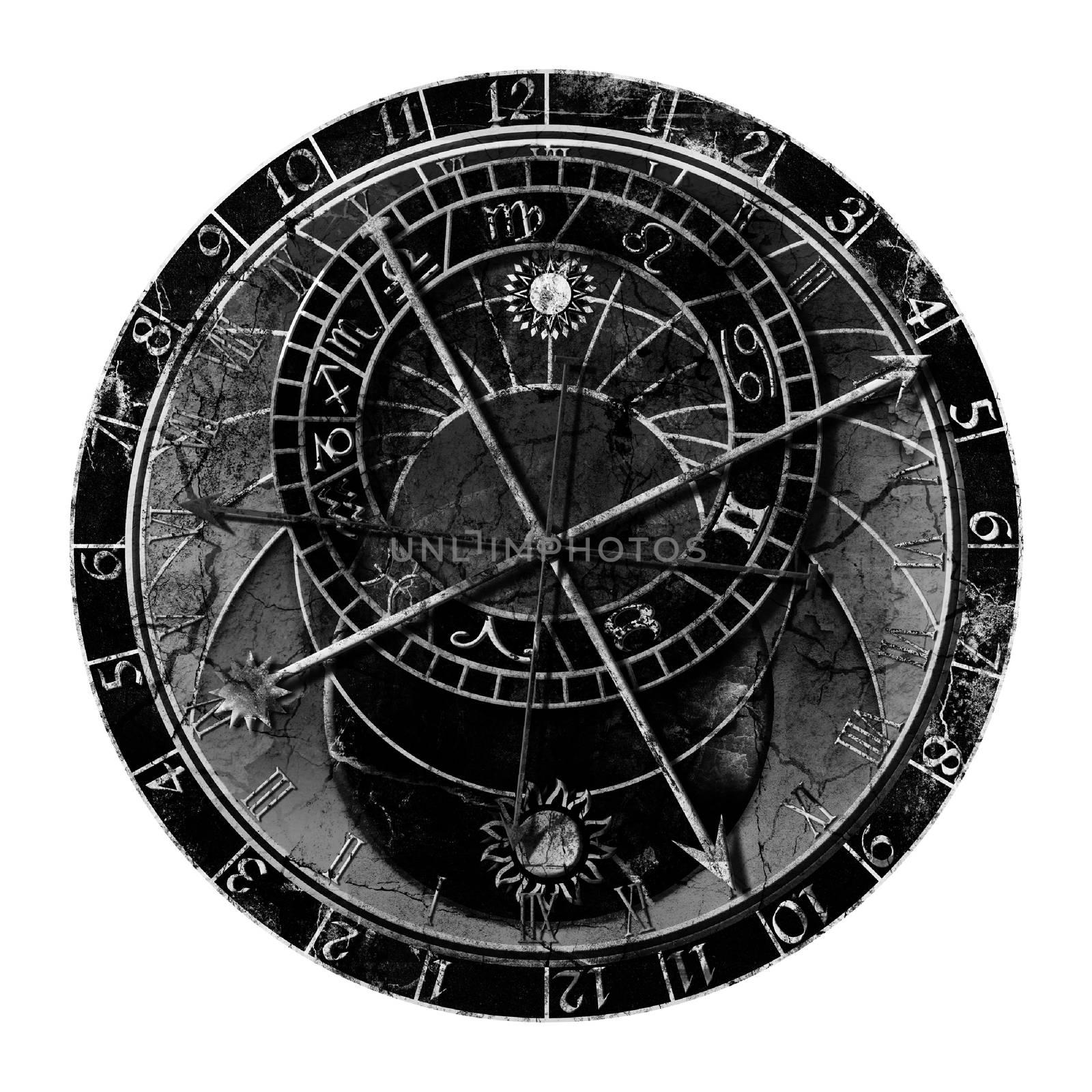 Image of the astronomical clock in grunge style