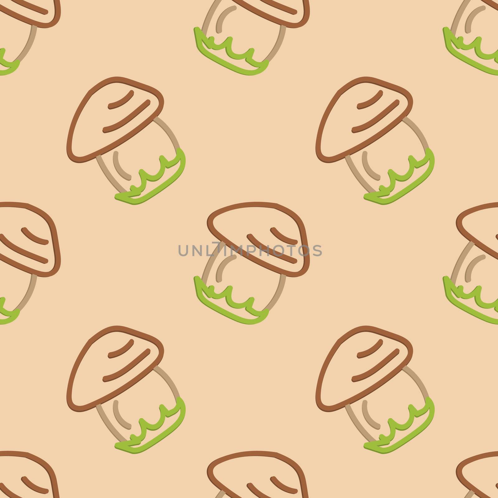 Mushroom Seamless Pattern Kid's Style Hand Drawn Rastr