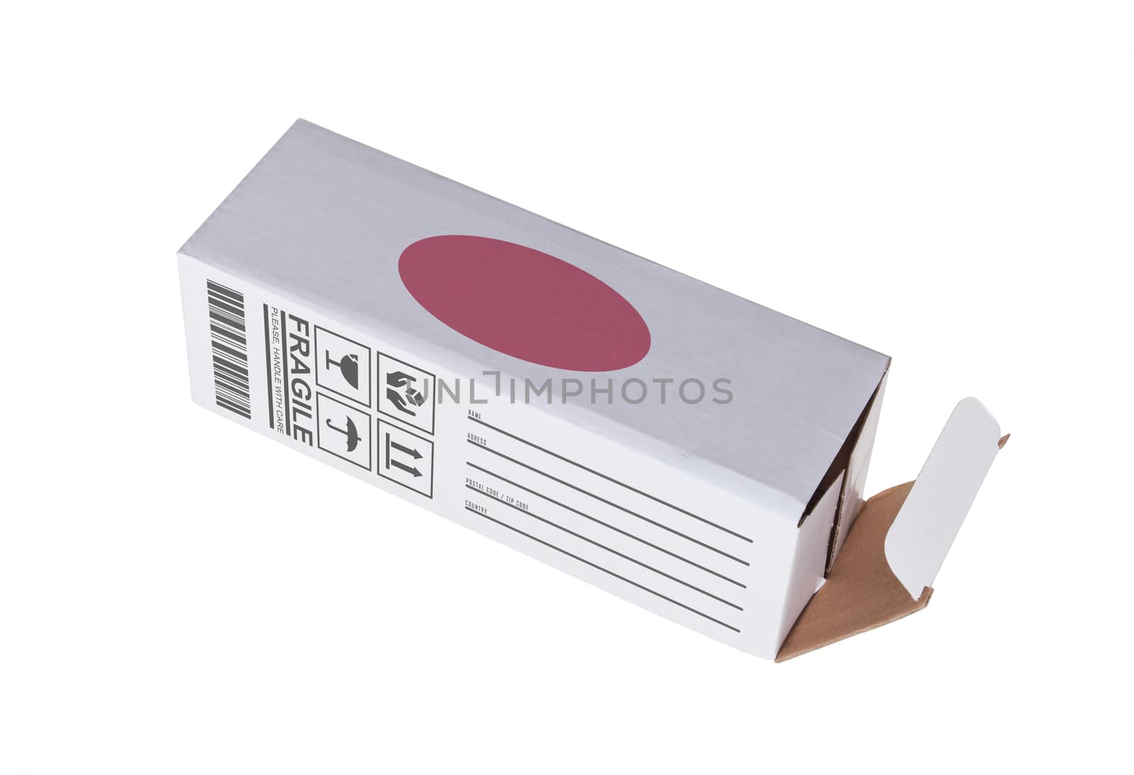 Concept of export, opened paper box - Product of Japan
