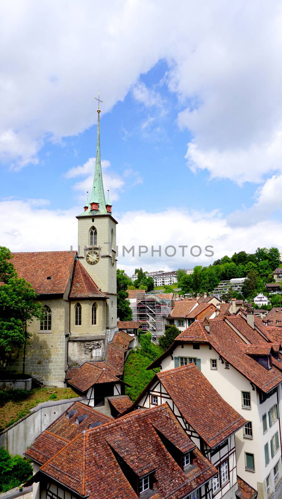 historical old town city and church on bridge in Bern, Switzerland