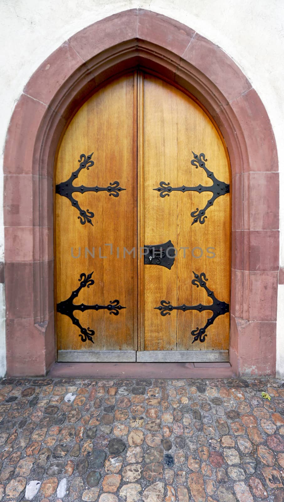 old wooden door with ornements in Basel, Swiss