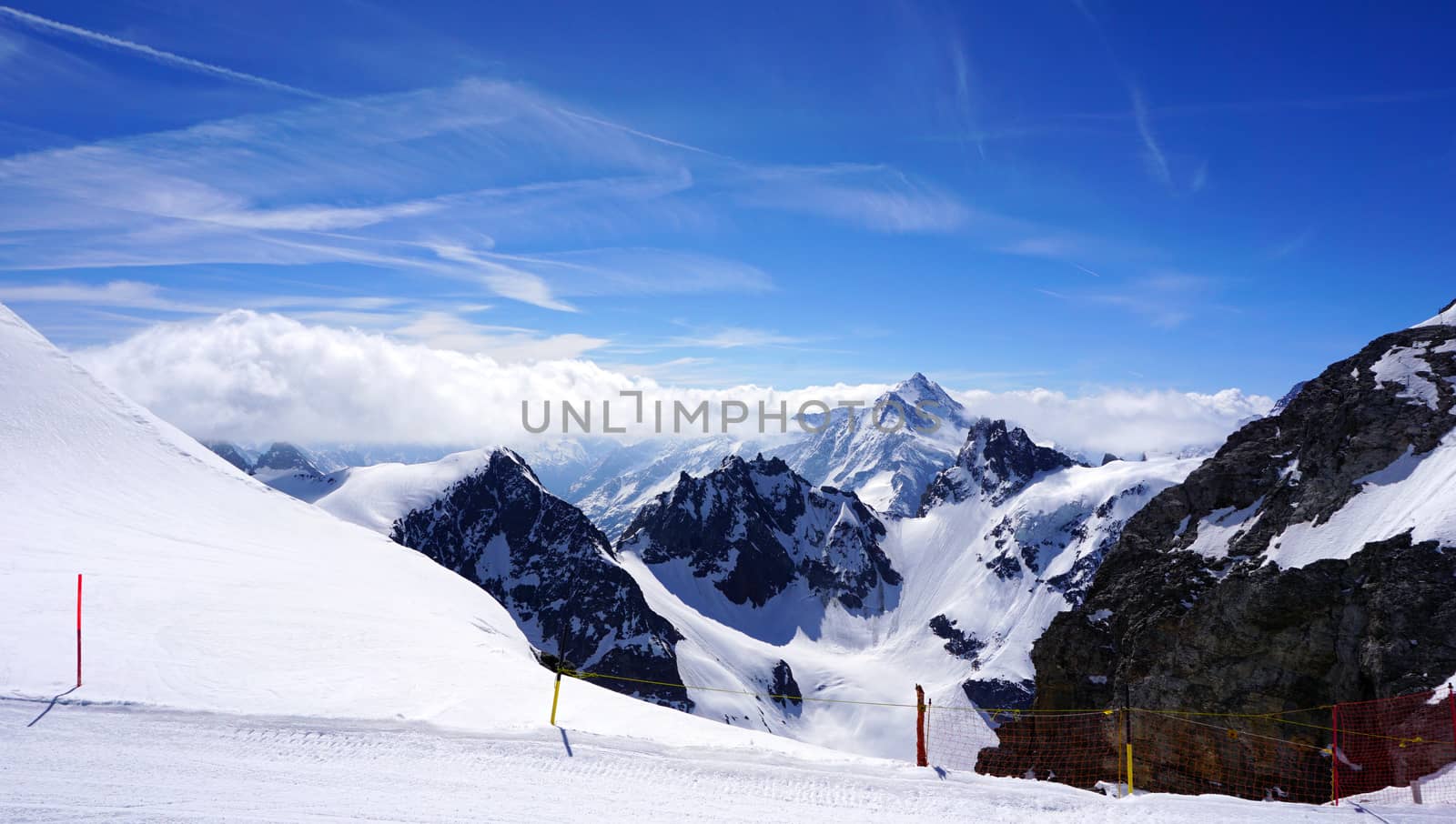 Titlis snow mountains and mist in Engelberg, Lucerne, Switzerland