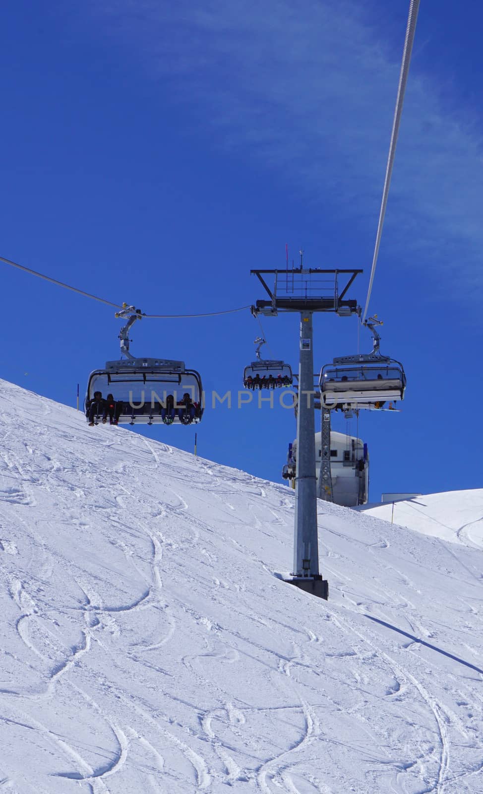 suspended ski cable car at snow mountains Titlis, Engelberg, Switzerland