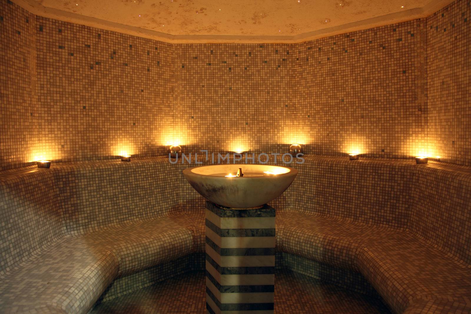 gym - room for turkish bath with central fountain and candles