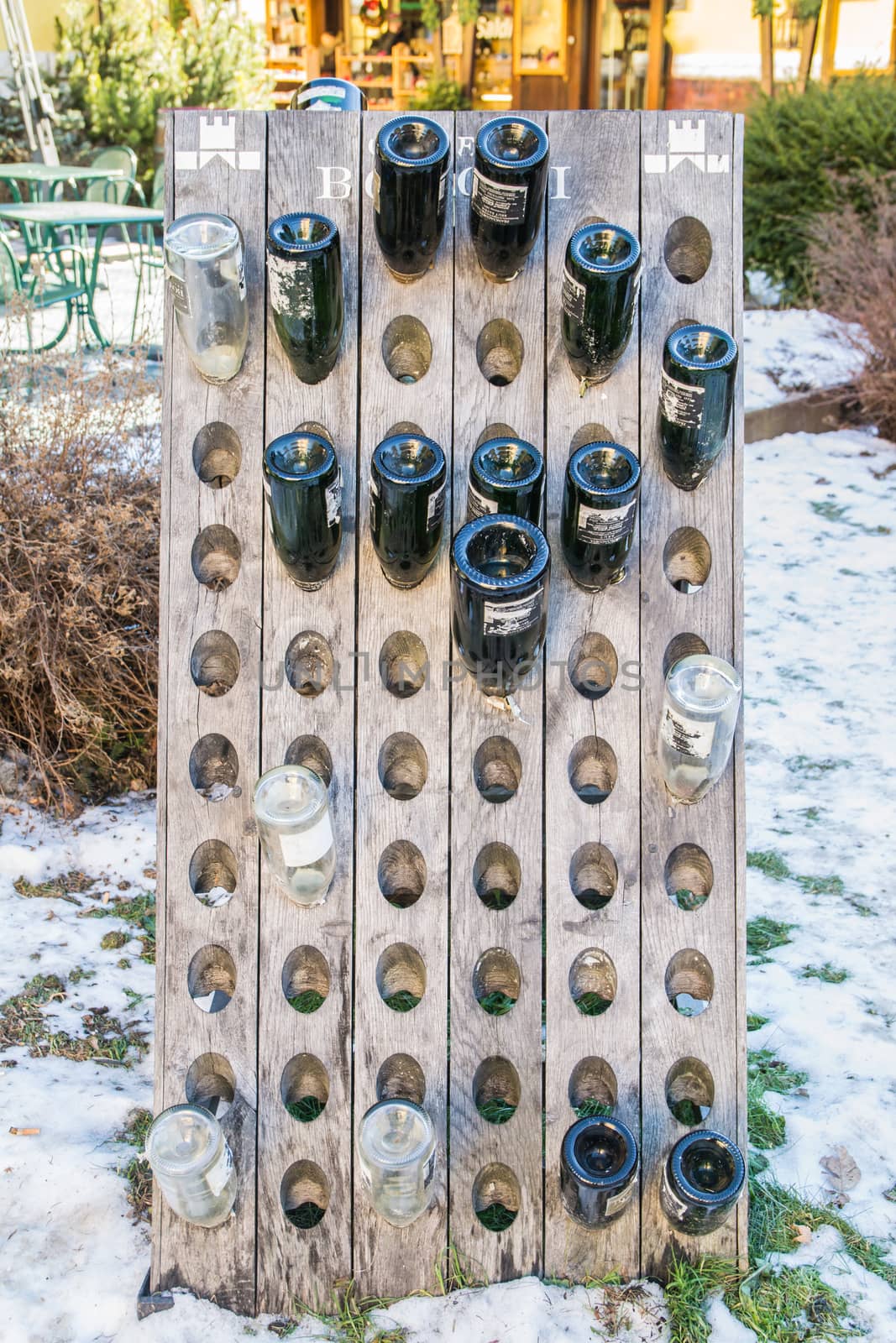 empty wine bottles out of a pub