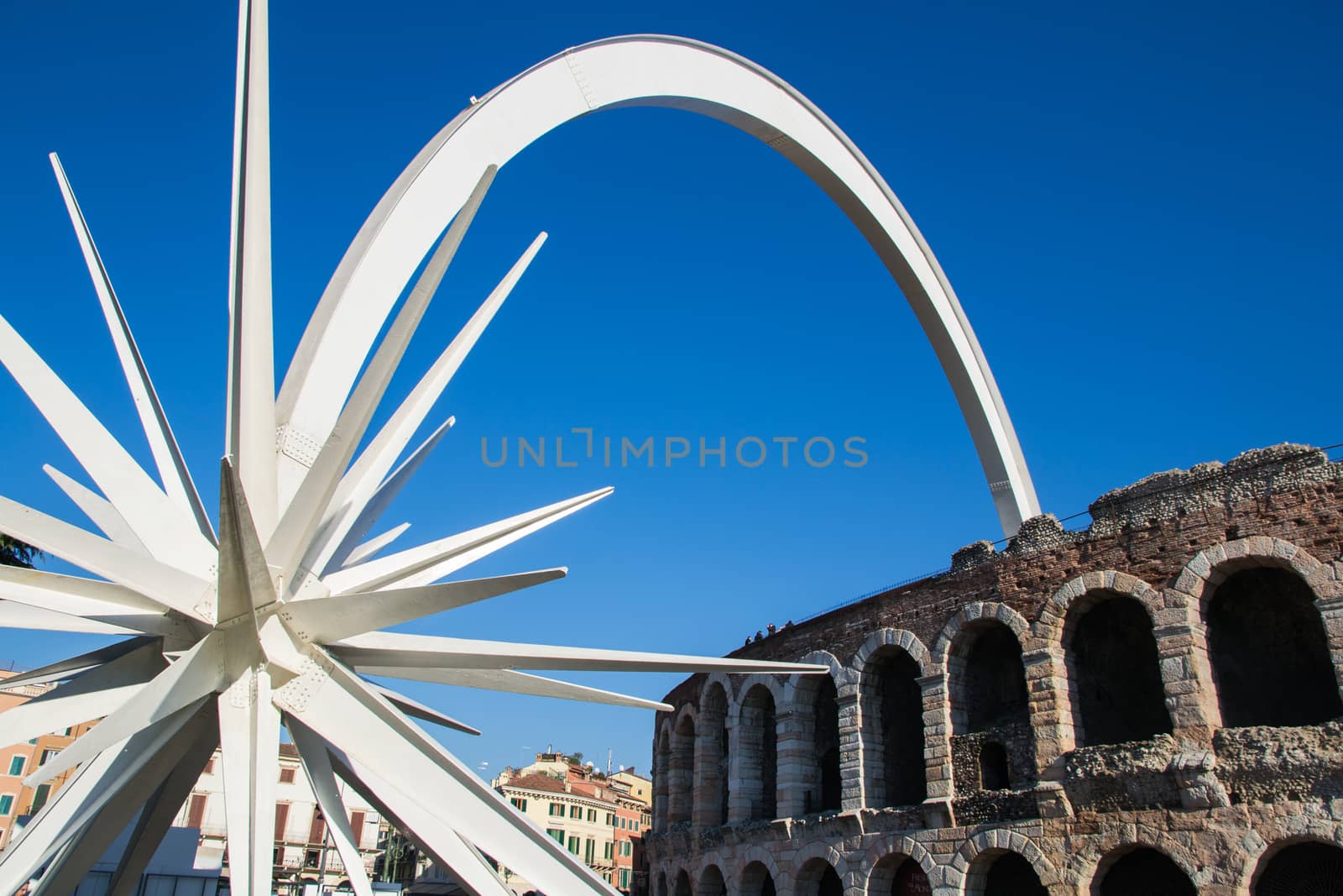 VERONA, ITALY - CIRCA DECEMBER 2014: The City installs for Christmas in the central square a huge white comet circa december 2014. An act appreciated by locals and tourists.