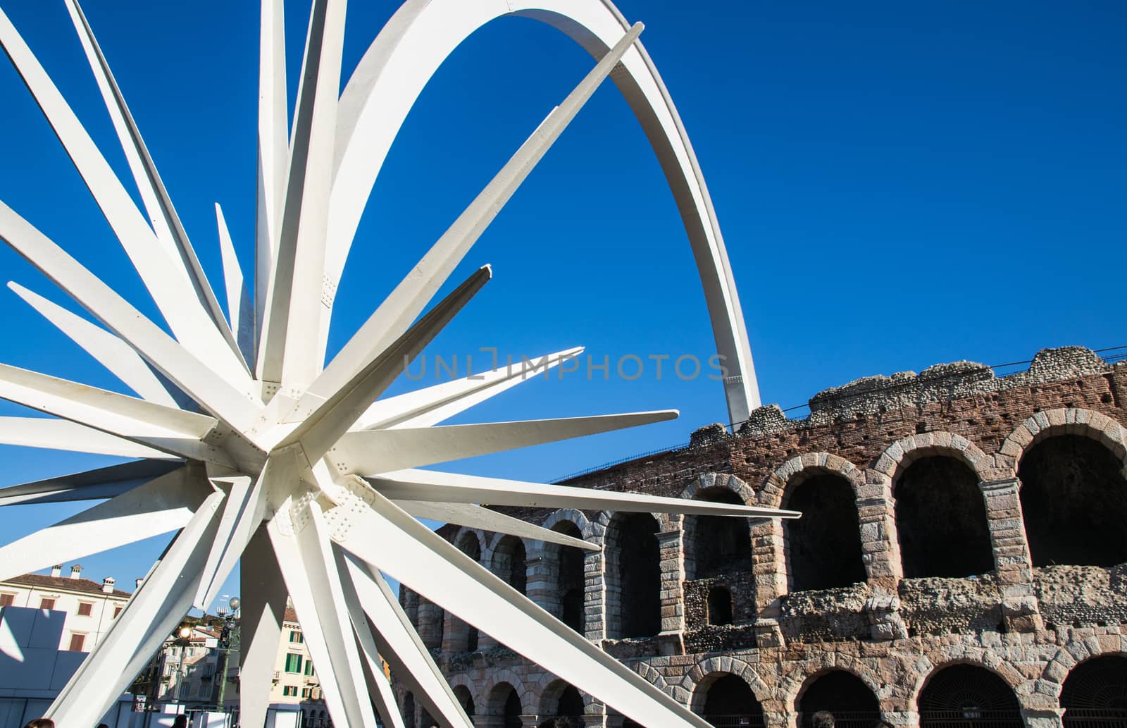 VERONA, ITALY - CIRCA DECEMBER 2014: The City installs for Christmas in the central square a huge white comet circa december 2014. An act appreciated by locals and tourists.