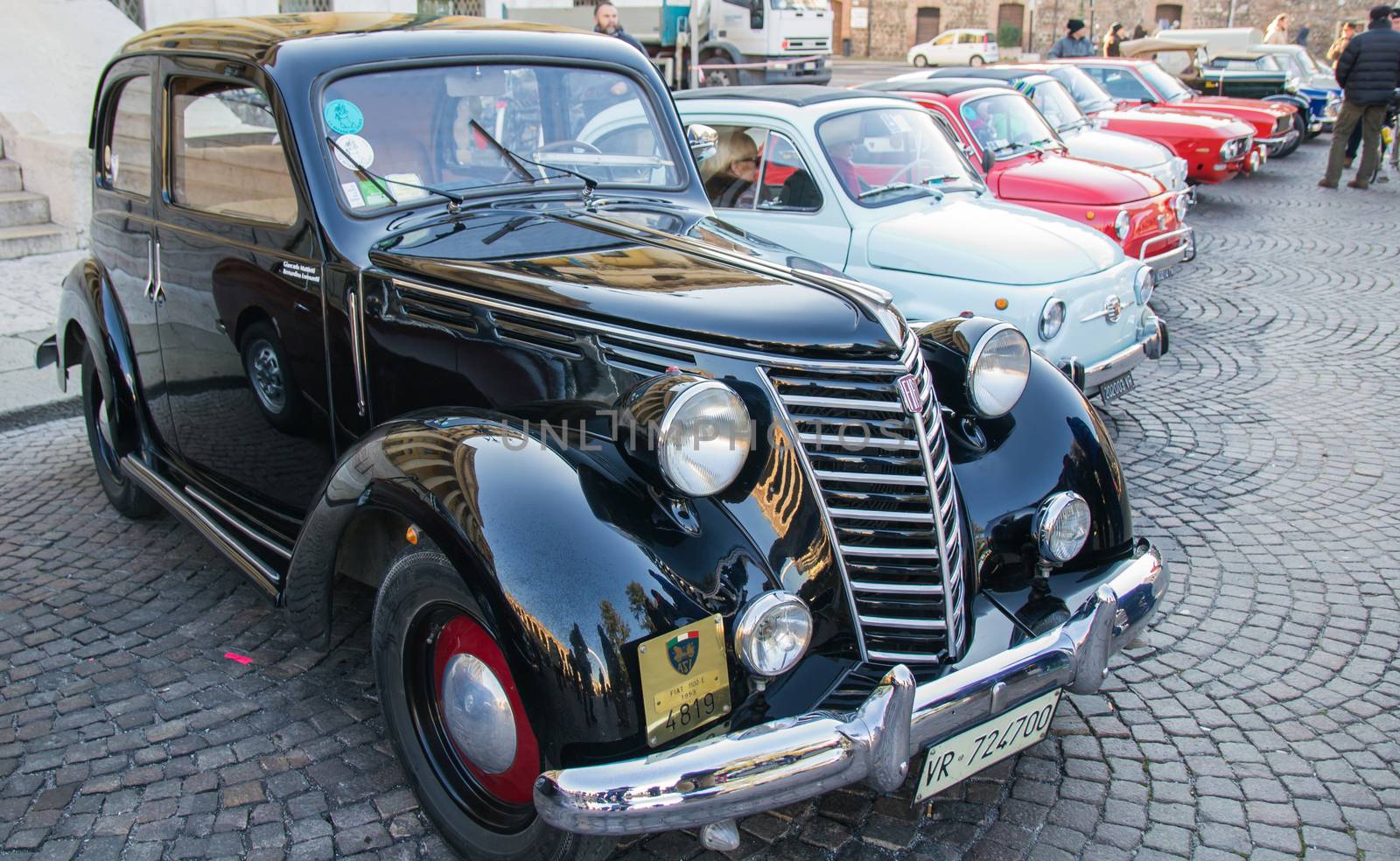 VERONA, ITALY - JANUARY 6: Classic vintage cars. Benaco Classic Autoclub organizes a gathering called "witch of the policeman" on Verona Tuesday, January 6, 2015. The proceeds are donated to charity.