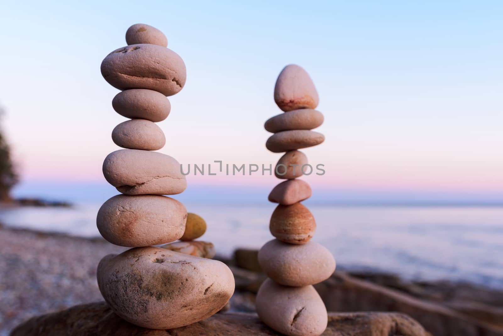 Pyramidal group of stones on the coast