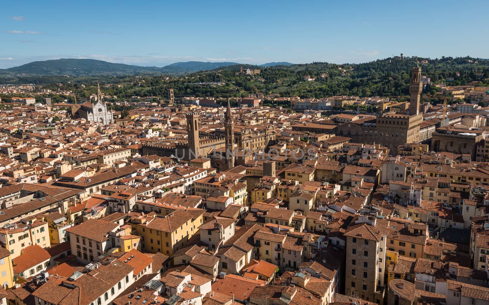 In the picture an aerial view of the old town of Florence