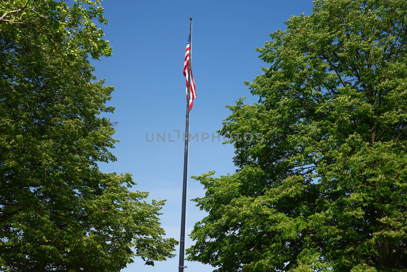 american flag with blue sky