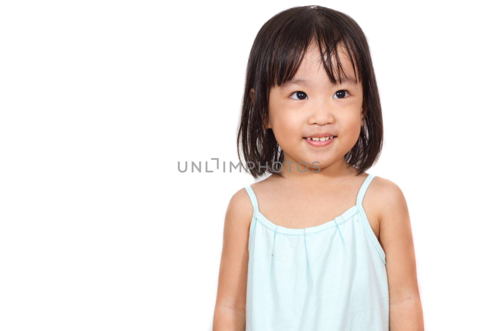 Asian Chinese little girl smalling in white background