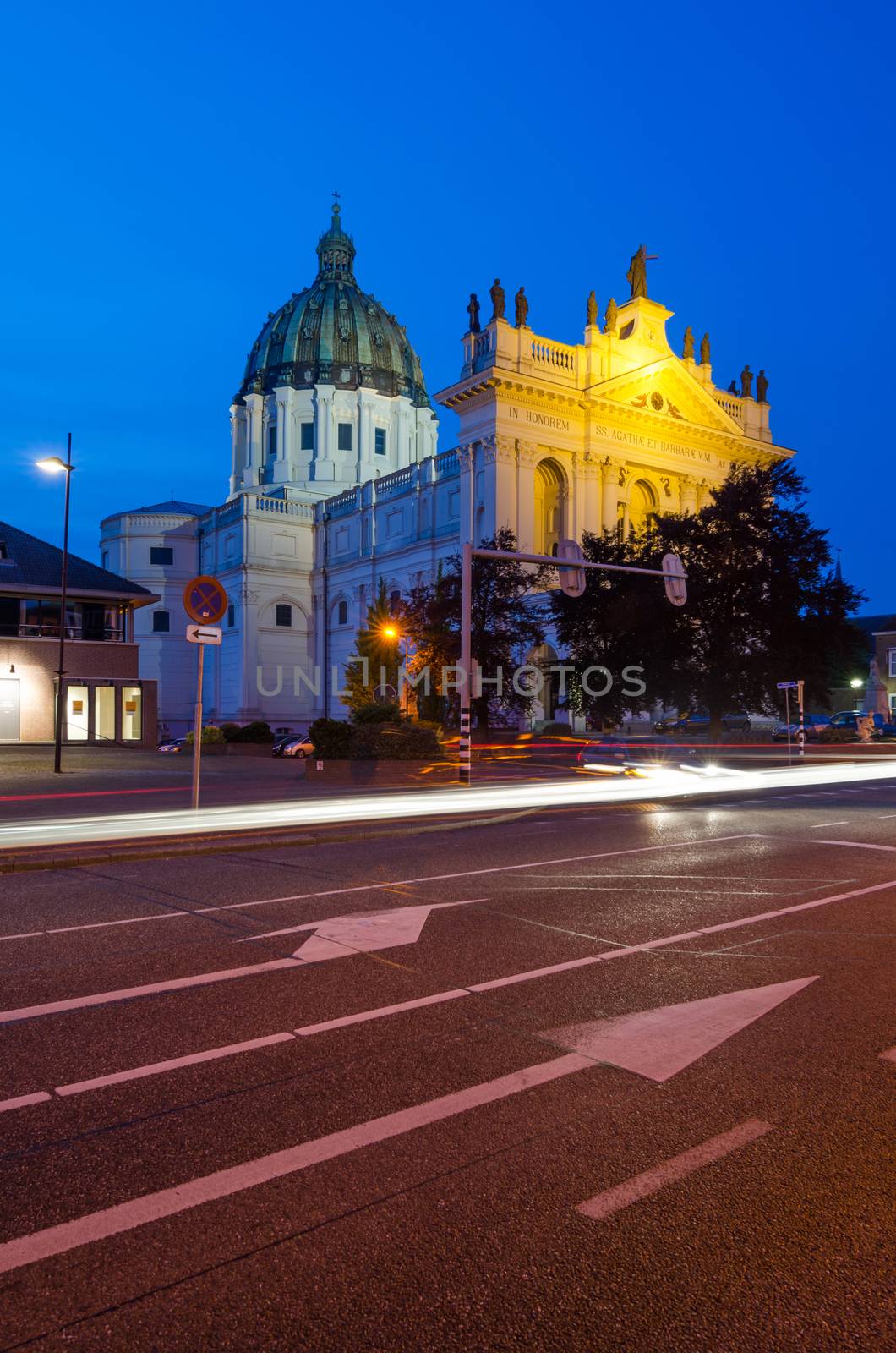 Twilight at Basilica of Saints Agatha and Barbara in Oudenbosch by siraanamwong