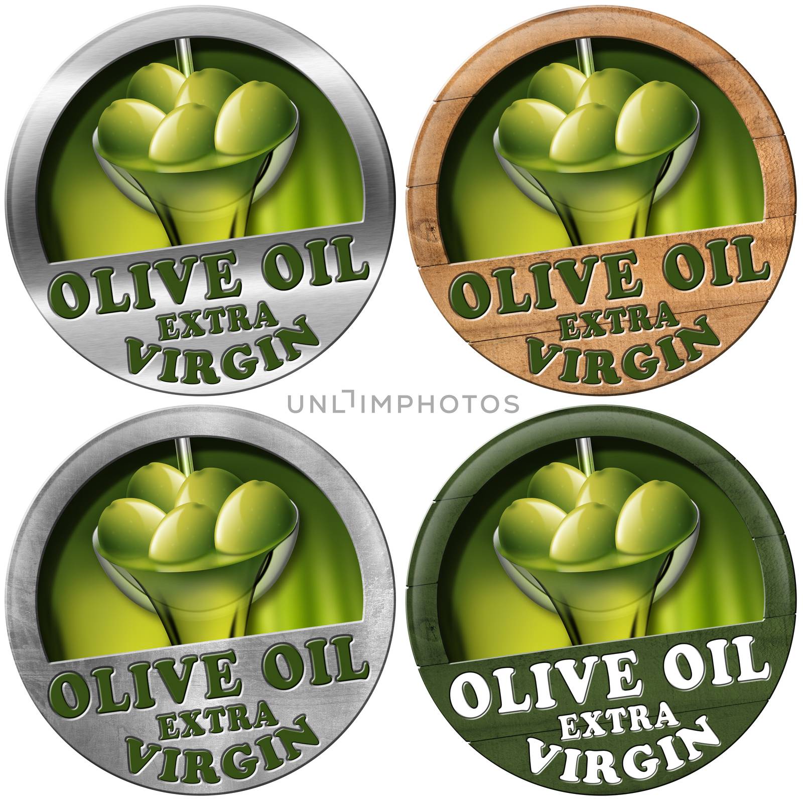 Collections of icons or symbol with green olives and oil, text Olive oil and Extra virgin. Isolated on white background