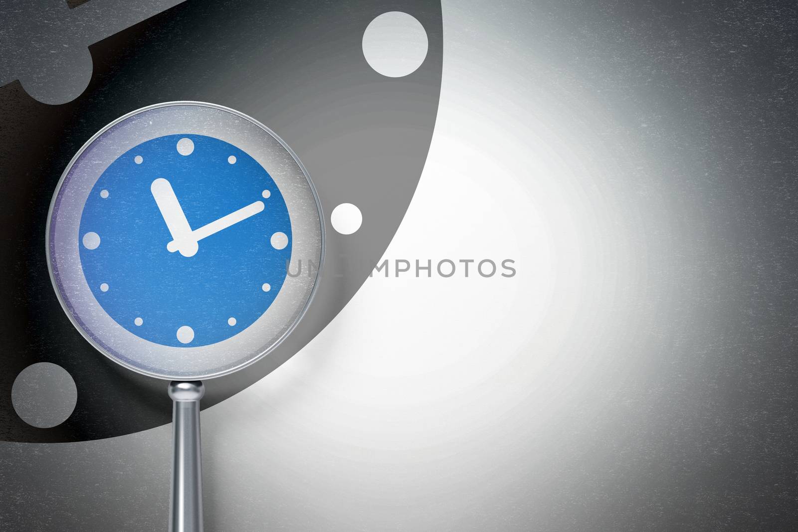 Timeline concept:  Clock with optical glass on digital background by maxkabakov