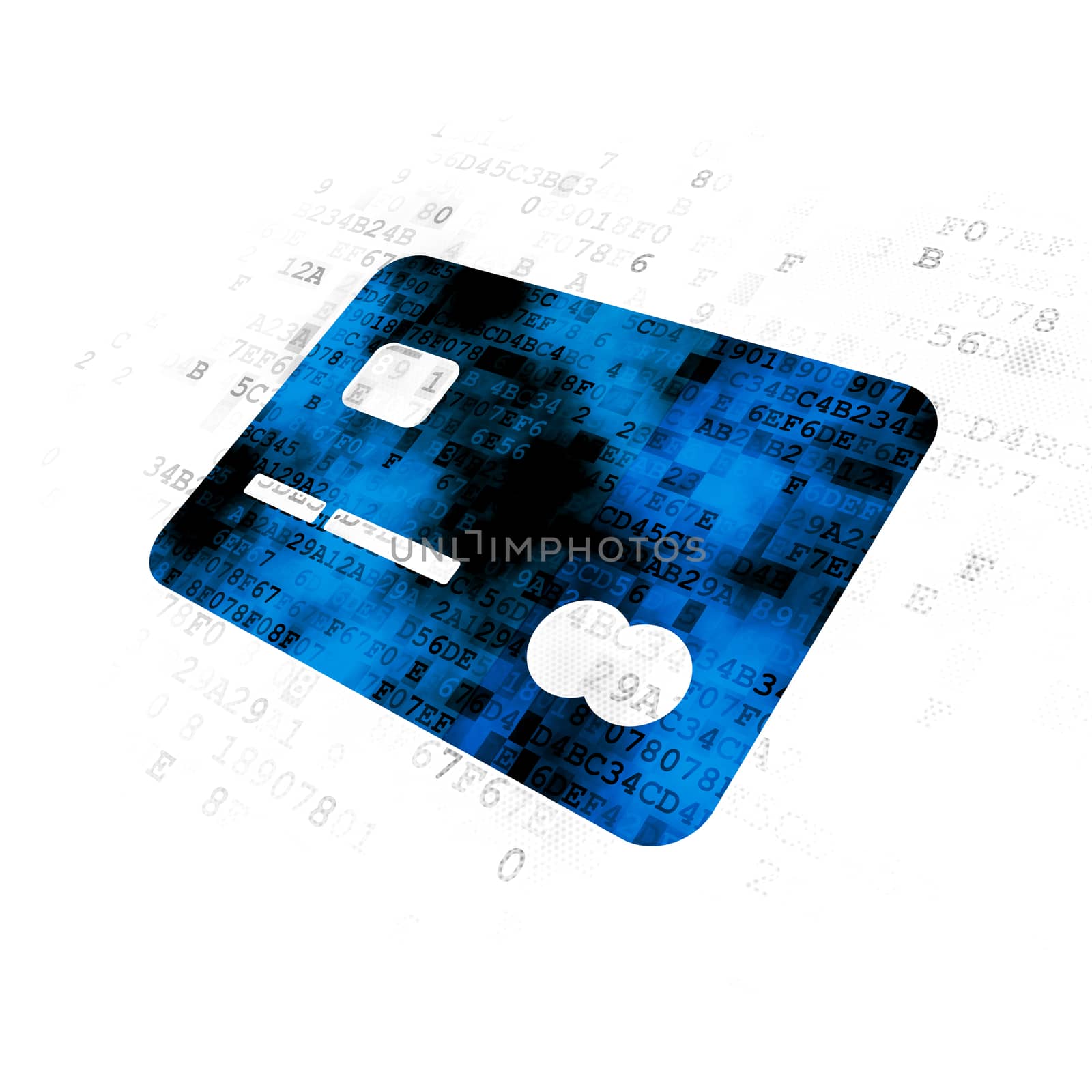 Business concept: Pixelated blue Credit Card icon on Digital background