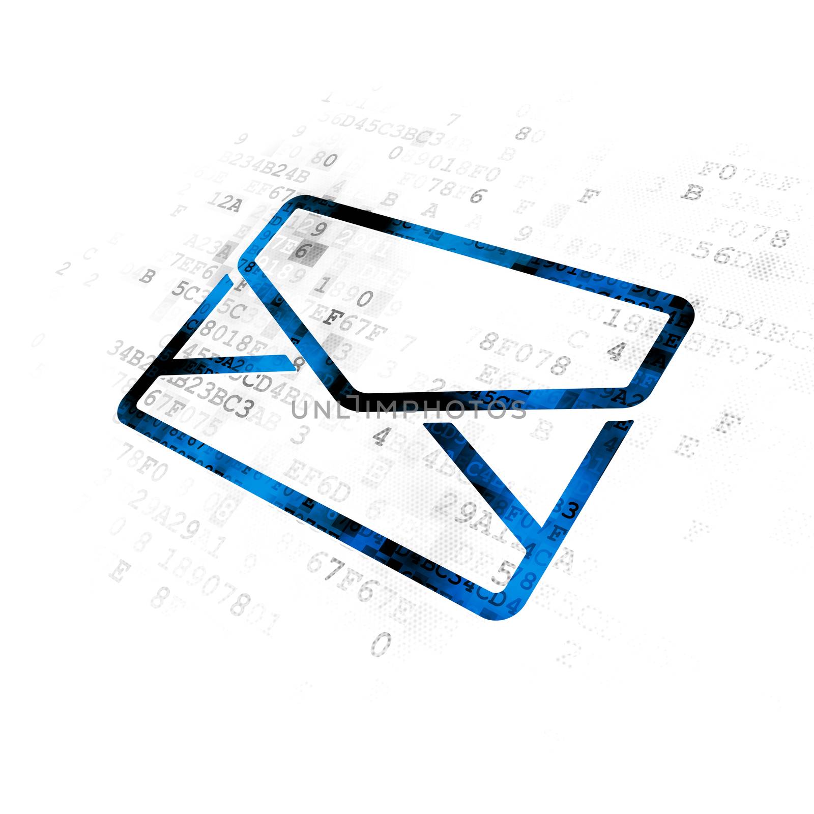 Finance concept: Pixelated blue Email icon on Digital background