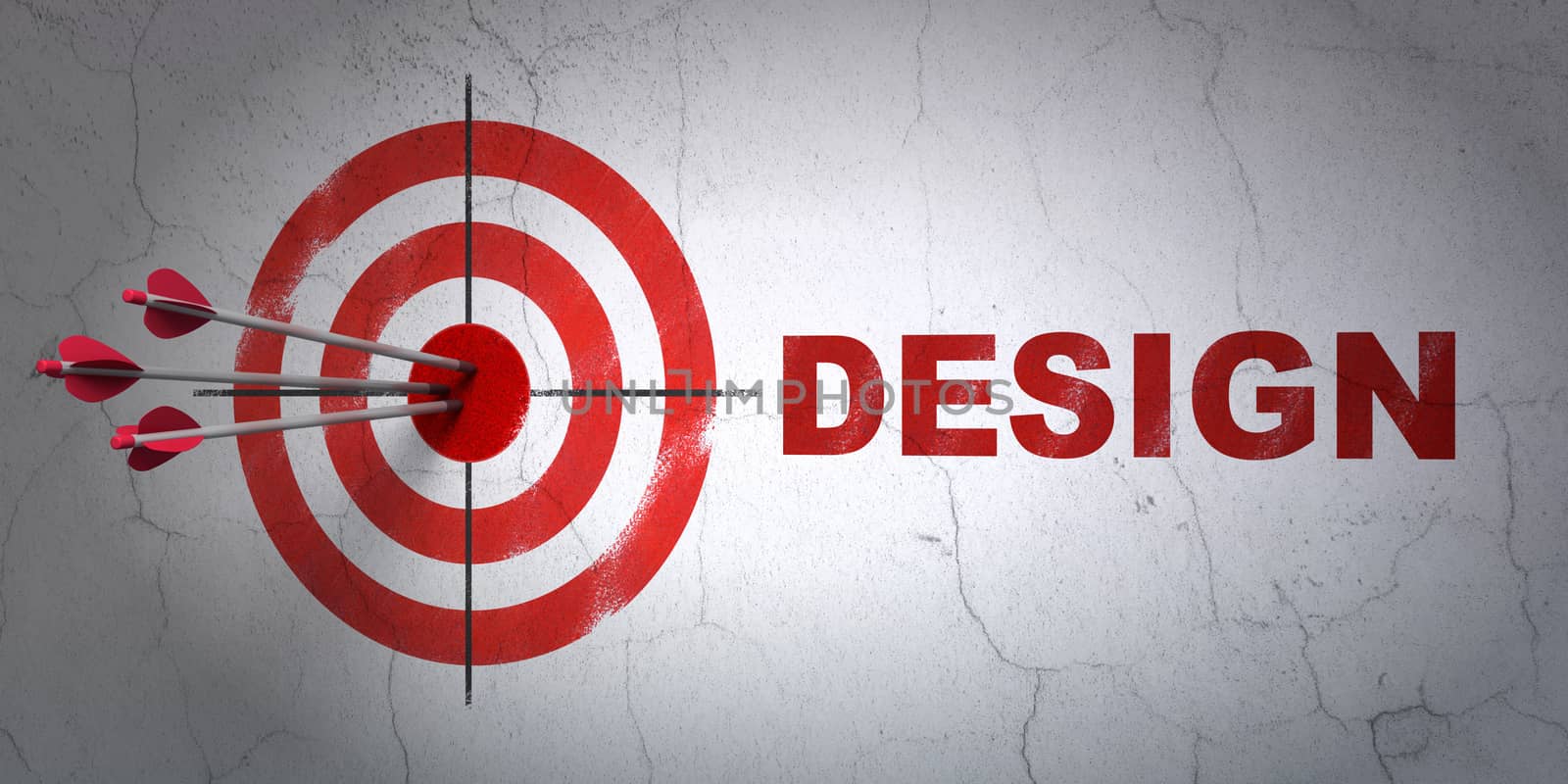 Success advertising concept: arrows hitting the center of target, Red Design on wall background