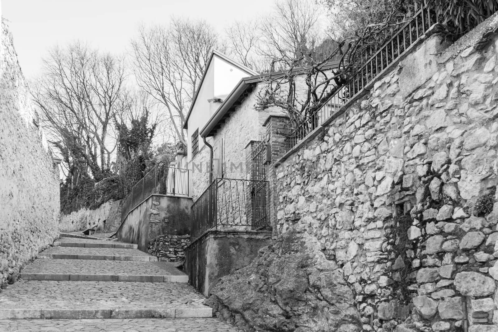 ancient medieval road that leads from the village of Soave (Italy) to the castle on the hill