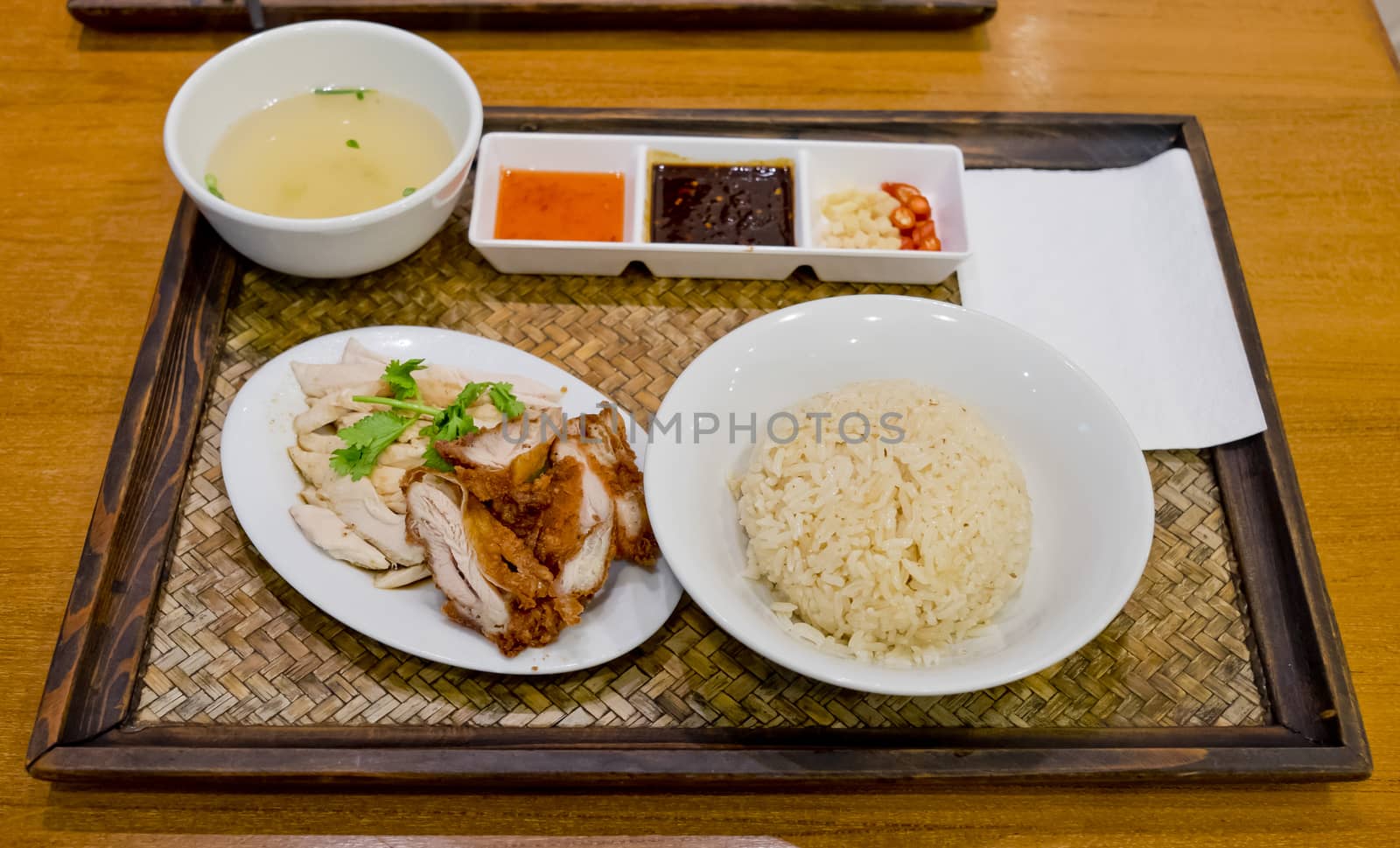 Hainanese Chicken Rice - Mixed Boil Chicken and Crisy Chicken