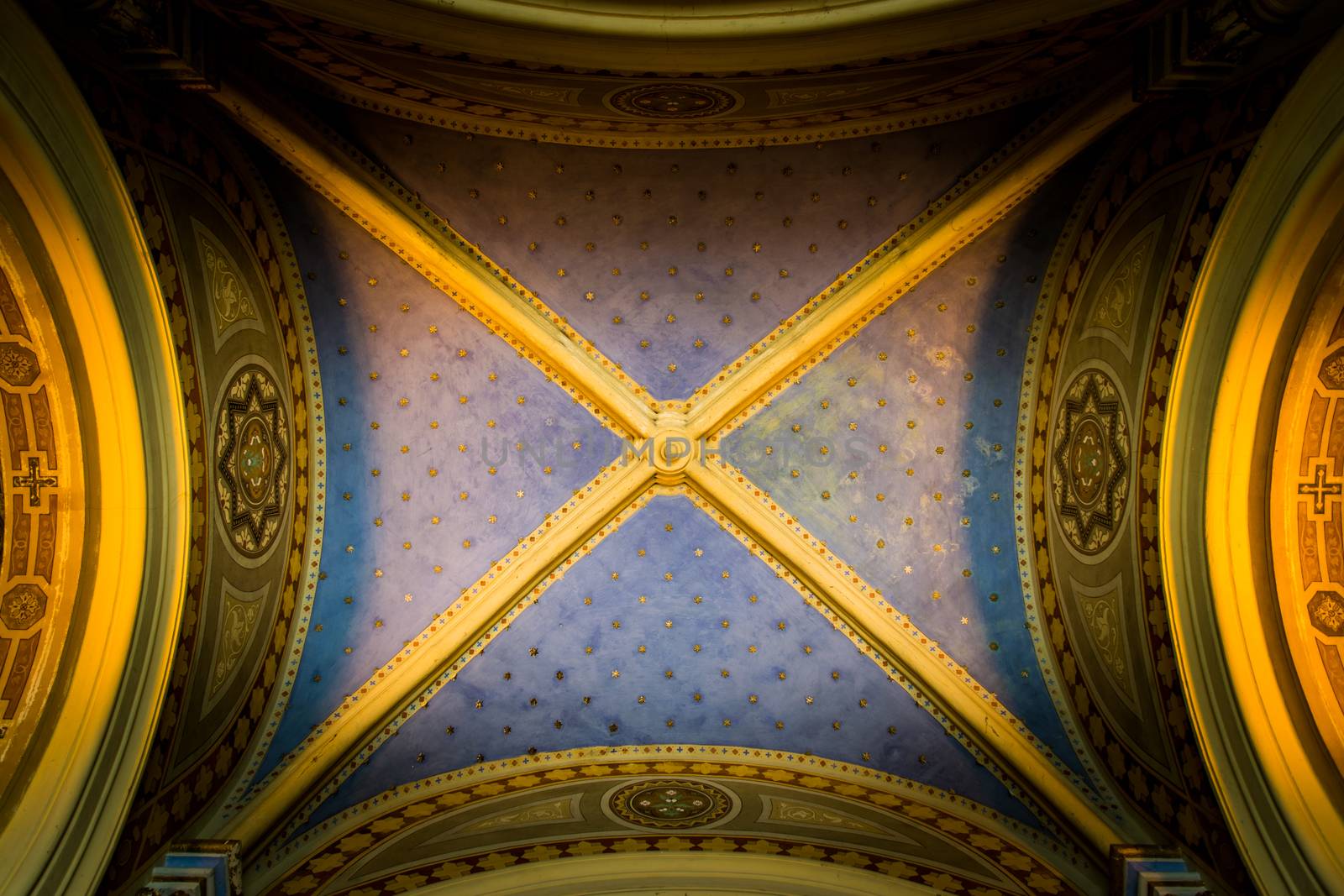 antique ceiling with gold stars