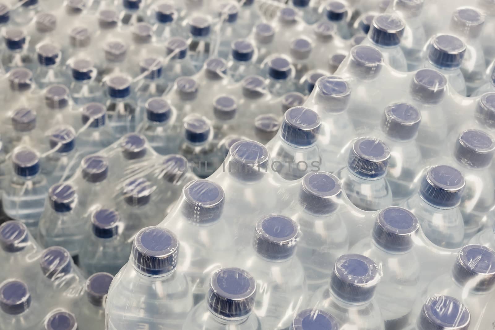 detail of stack bottled water in industry