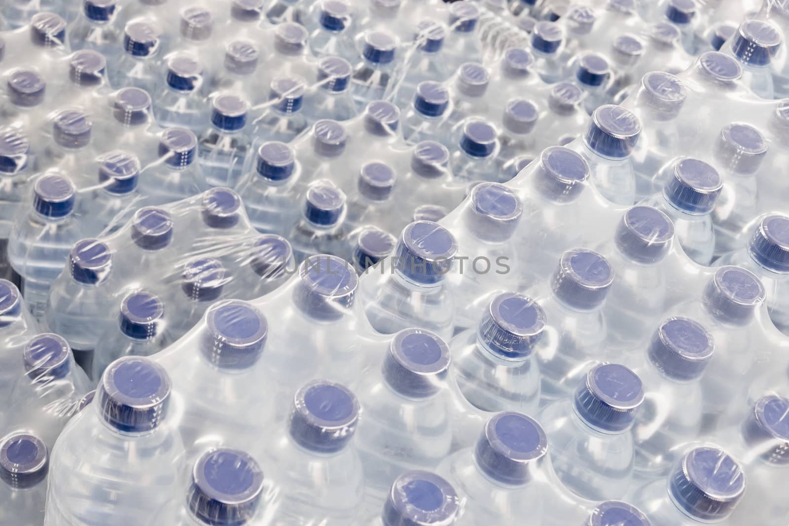 detail of stack bottled water in industry