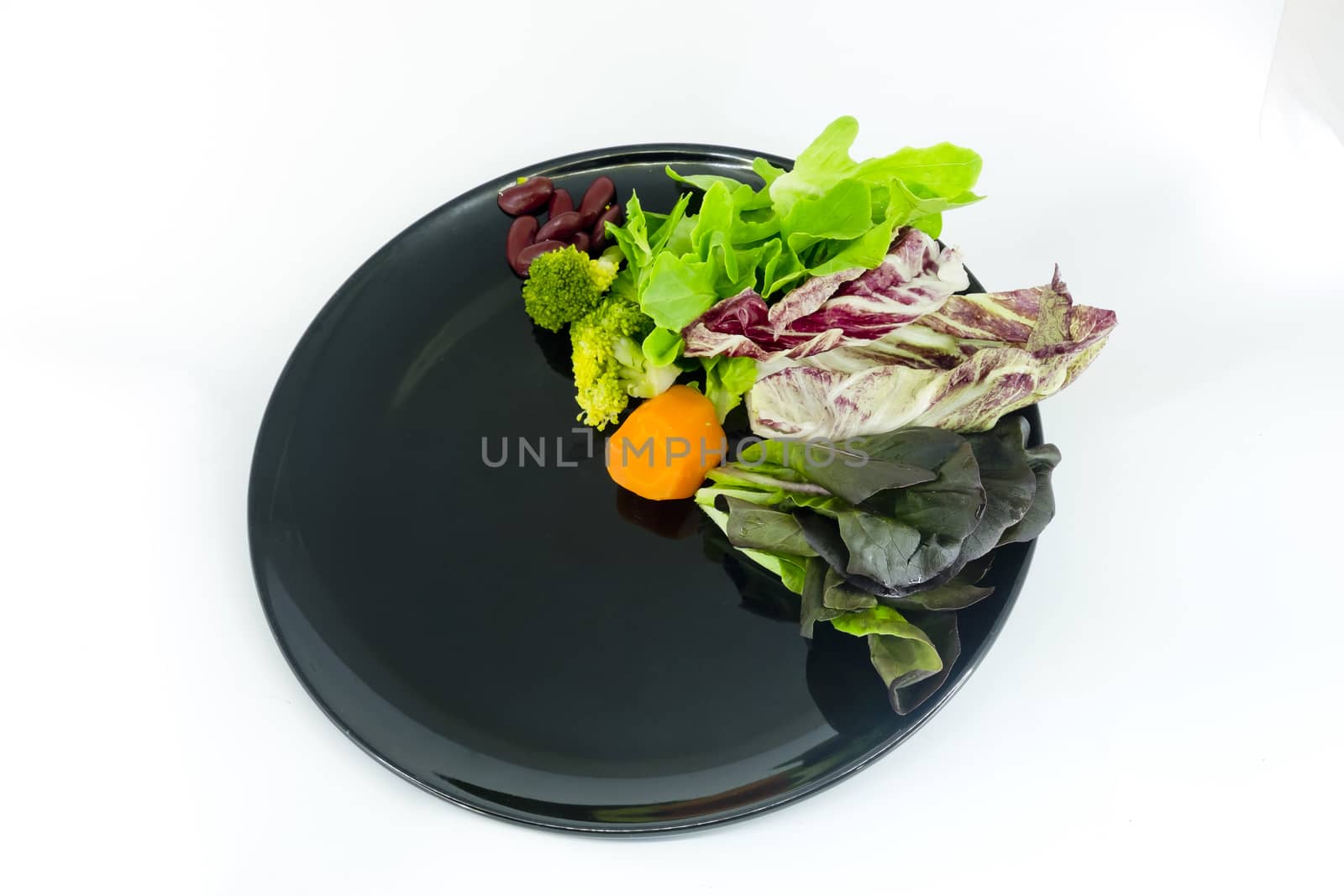 vegetable salad on plate with blank spcae for wording