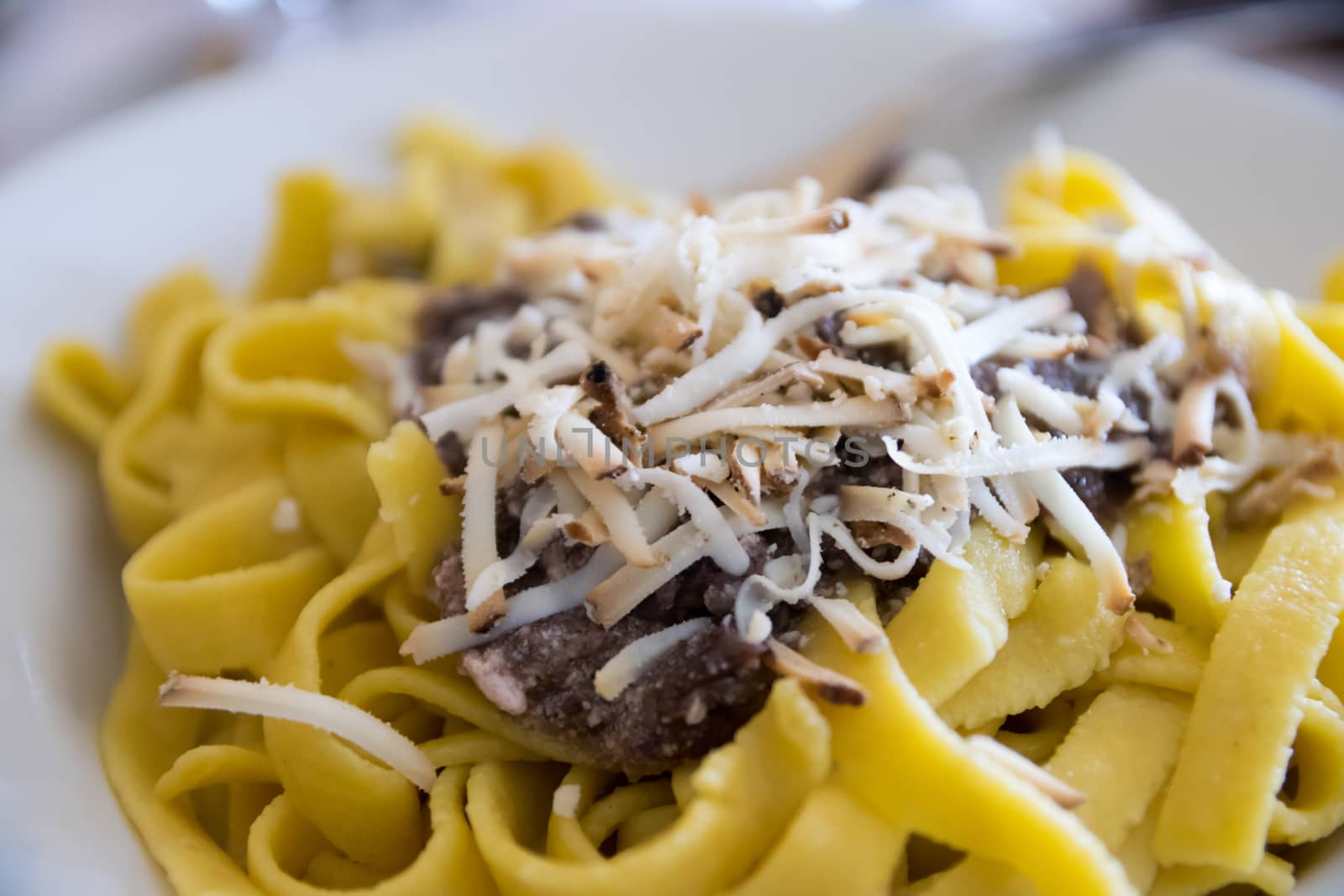 handmade tagliatelle with radicchio, mushrooms and smoked ricotta