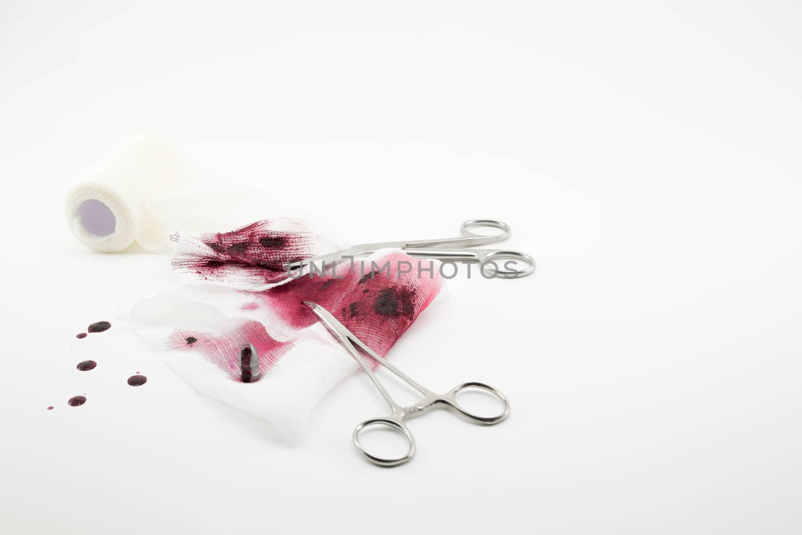 Composition with bullet, blood and bandage by Isaac74